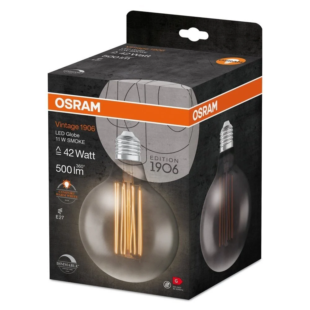 Żarówka LED E27 11W Vintage 1906 LED CLASSIC SLIM FILAMENT Globe 42 SMOKE ściemnialna, barwa ciepła. - Image 3