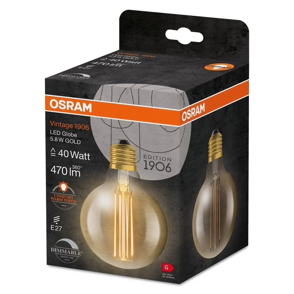 Żarówka LED E27 5,8W Vintage 1906 LED CLASSIC SLIM FILAMENT Globe 40 GOLD barwa ciepła. - Image 3