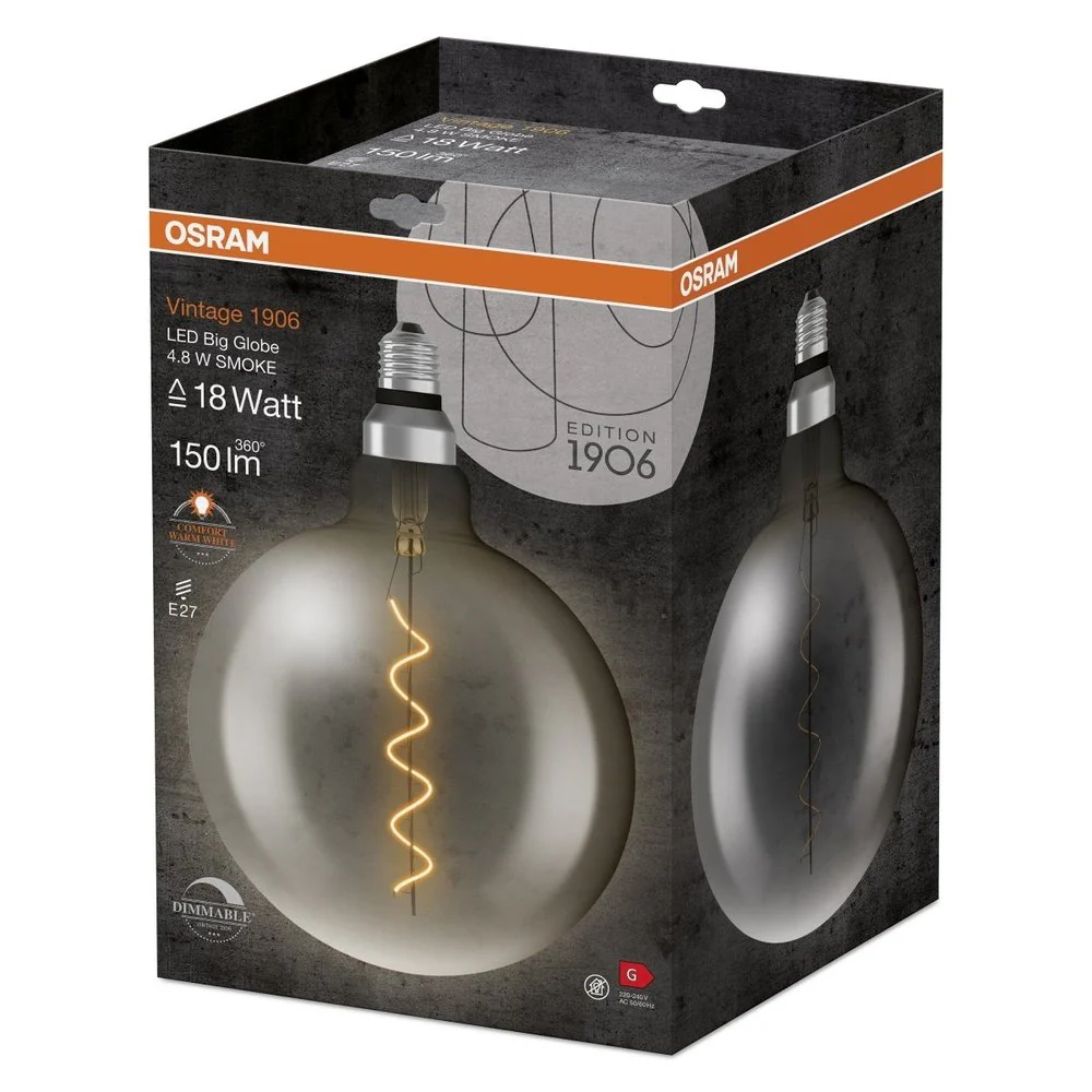 Żarówka LED E27 4,8W Vintage 1906 LED CLASSIC SLIM FILAMENT Globe 16 SMOKE ściemnialna, barwa ciepła. - Image 3