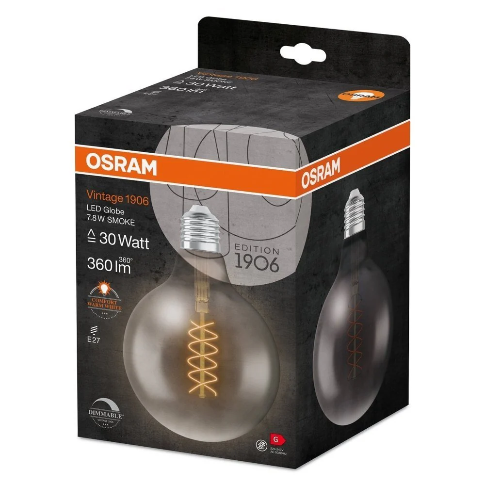 Żarówka LED E27 7,8W Vintage 1906 LED CLASSIC SLIM FILAMENT Globe 30 SMOKE ściemnialna, barwa ciepła. - Image 3