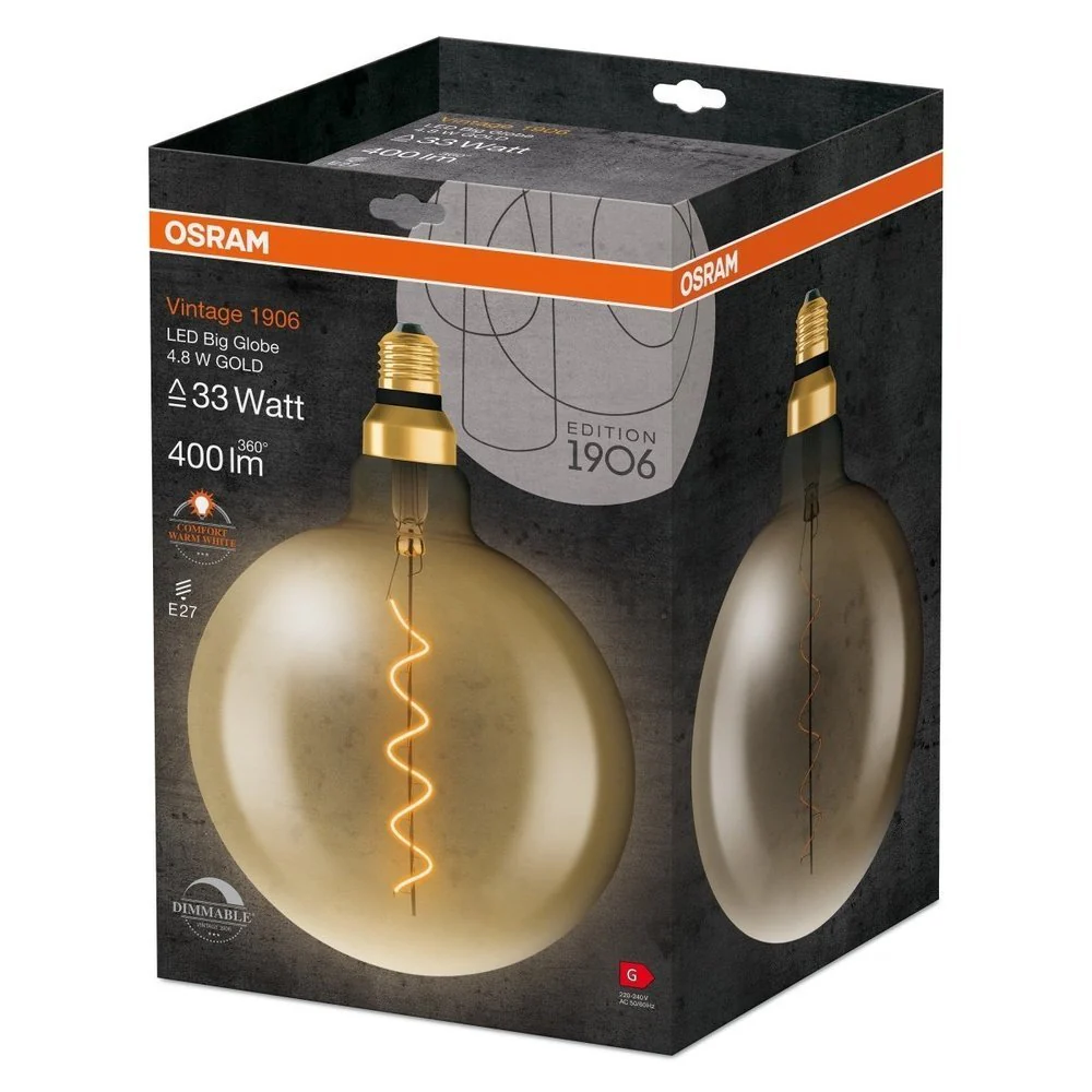 Żarówka LED E27 4,8W Vintage 1906 LED CLASSIC SLIM FILAMENT Globe 33 GOLD ściemnialna, barwa ciepła. - Image 3