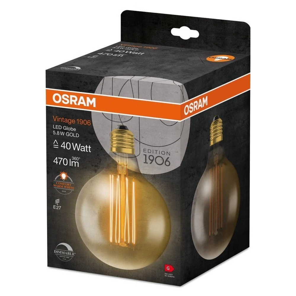Żarówka LED E27 5,8W Vintage 1906 LED CLASSIC SLIM FILAMENT Globe 40 GOLD ściemnialna, barwa ciepła. - Image 3