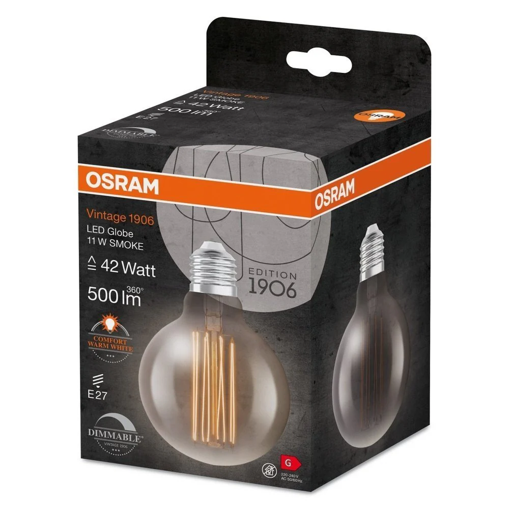 Żarówka LED E27 11W Vintage 1906 LED CLASSIC SLIM FILAMENT Globe 42 SMOKE, ściemanialna, barwa ciepła. - Image 3