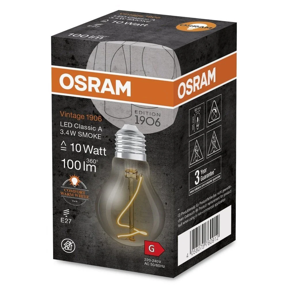 Żarówka LED E27 3,4W Vintage 1906® LED CLASSIC A, Globe and EDISON 10 SMOKE, barwa ciepła. - Image 3