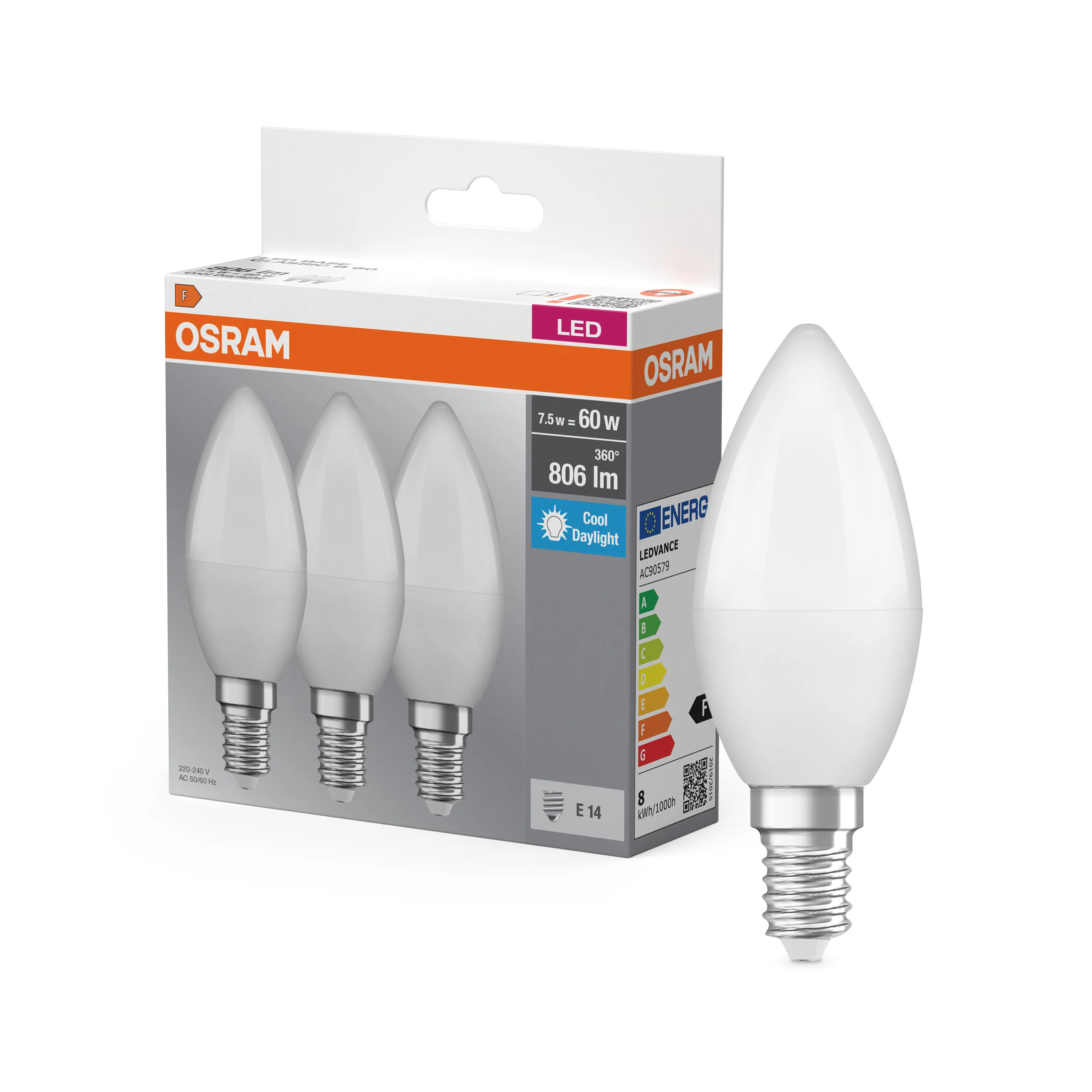Żarówka LED OSRAM CLASSIC B 60W LED BULB 6.8W 827 Frosted E14 Triple Pack - Image 4