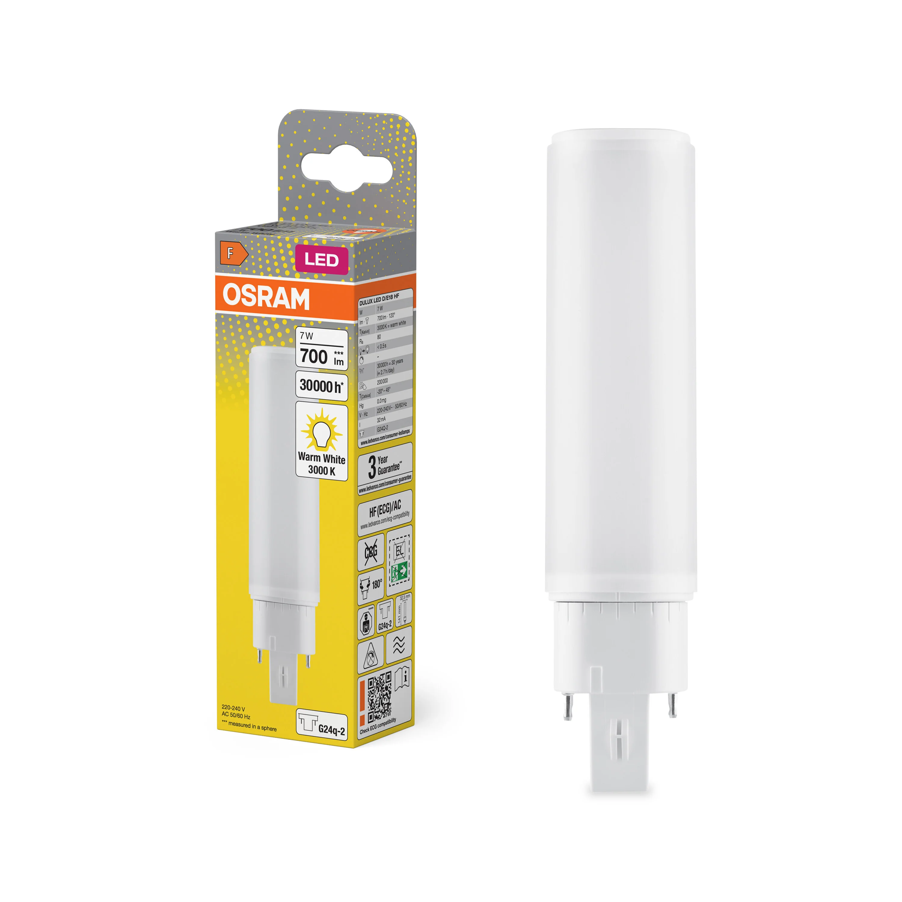 Żarówka LED OSRAM DULUX LED D/E18 HF & AC MAINS 7W 830 G24Q-2 - Image 5