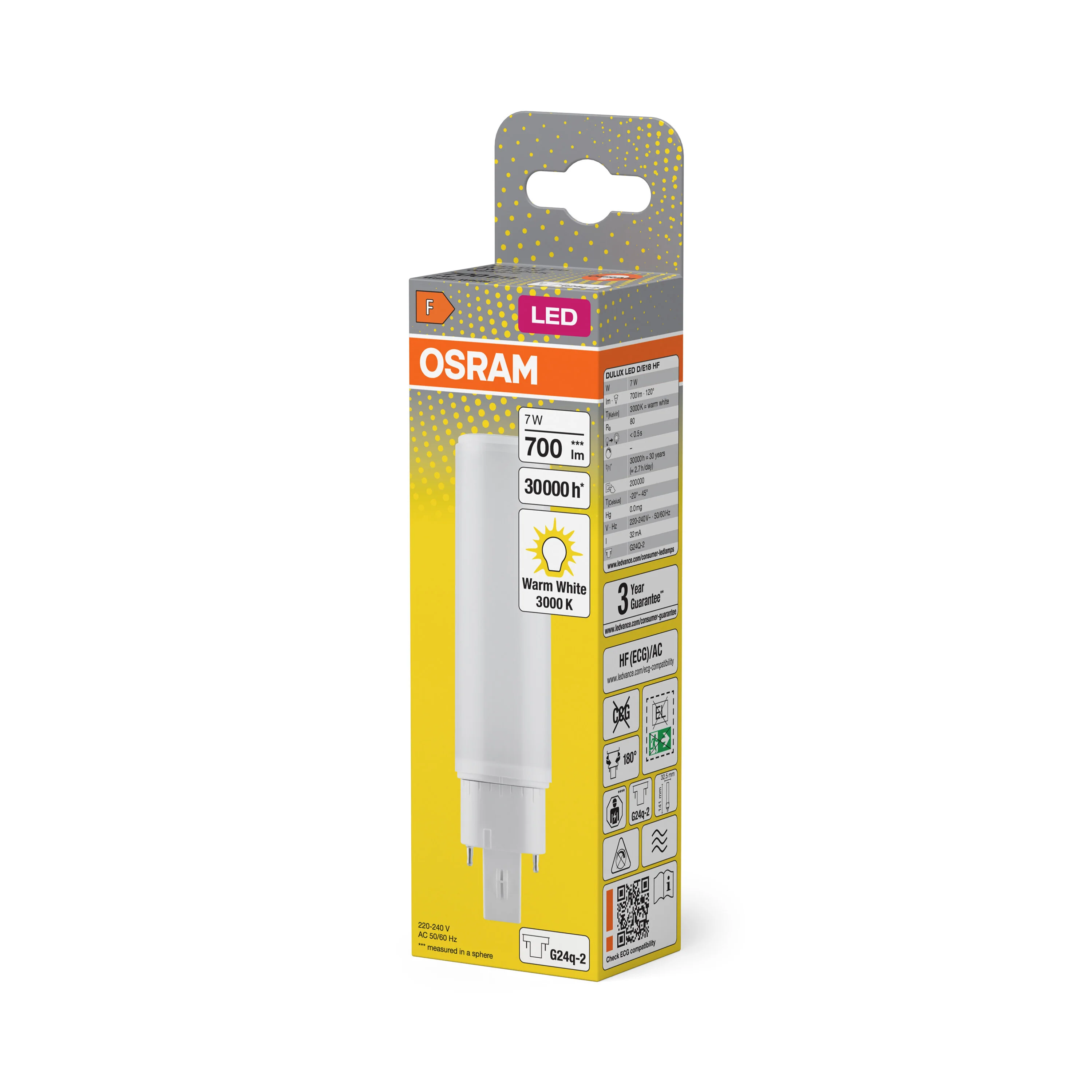 Żarówka LED OSRAM DULUX LED D/E18 HF & AC MAINS 7W 830 G24Q-2 - Image 6