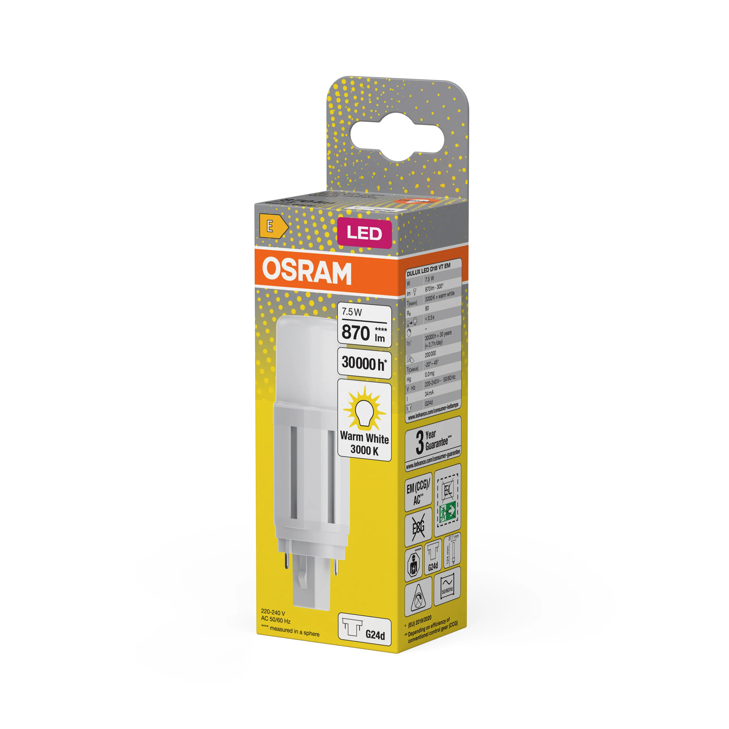 Żarówka LED OSRAM DULUX LED D18 VT EM & AC MAINS 7.5W 830 G24D - Image 5