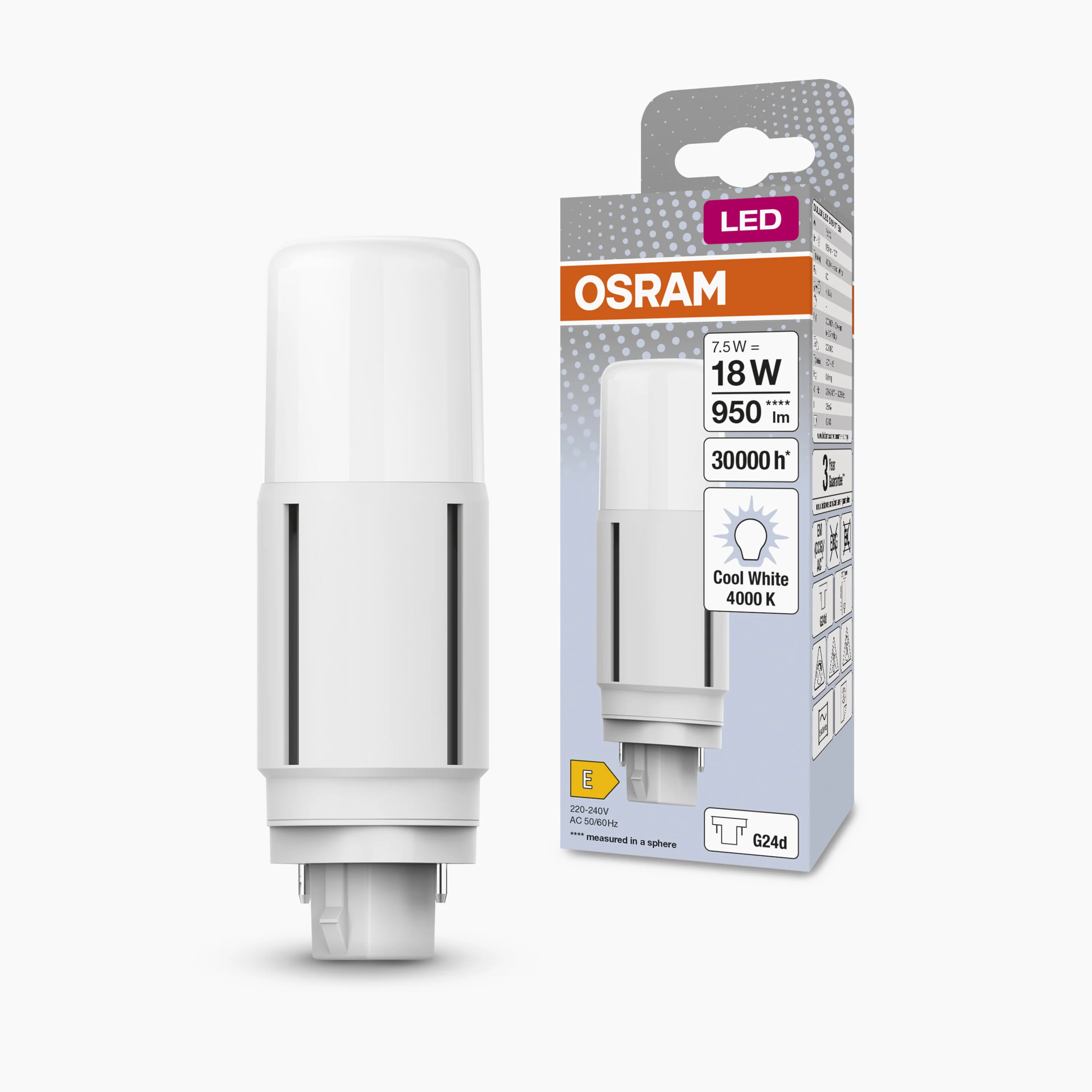 Żarówka LED OSRAM DULUX LED D18 VT EM & AC MAINS 7.5W 840 G24D - Image 4