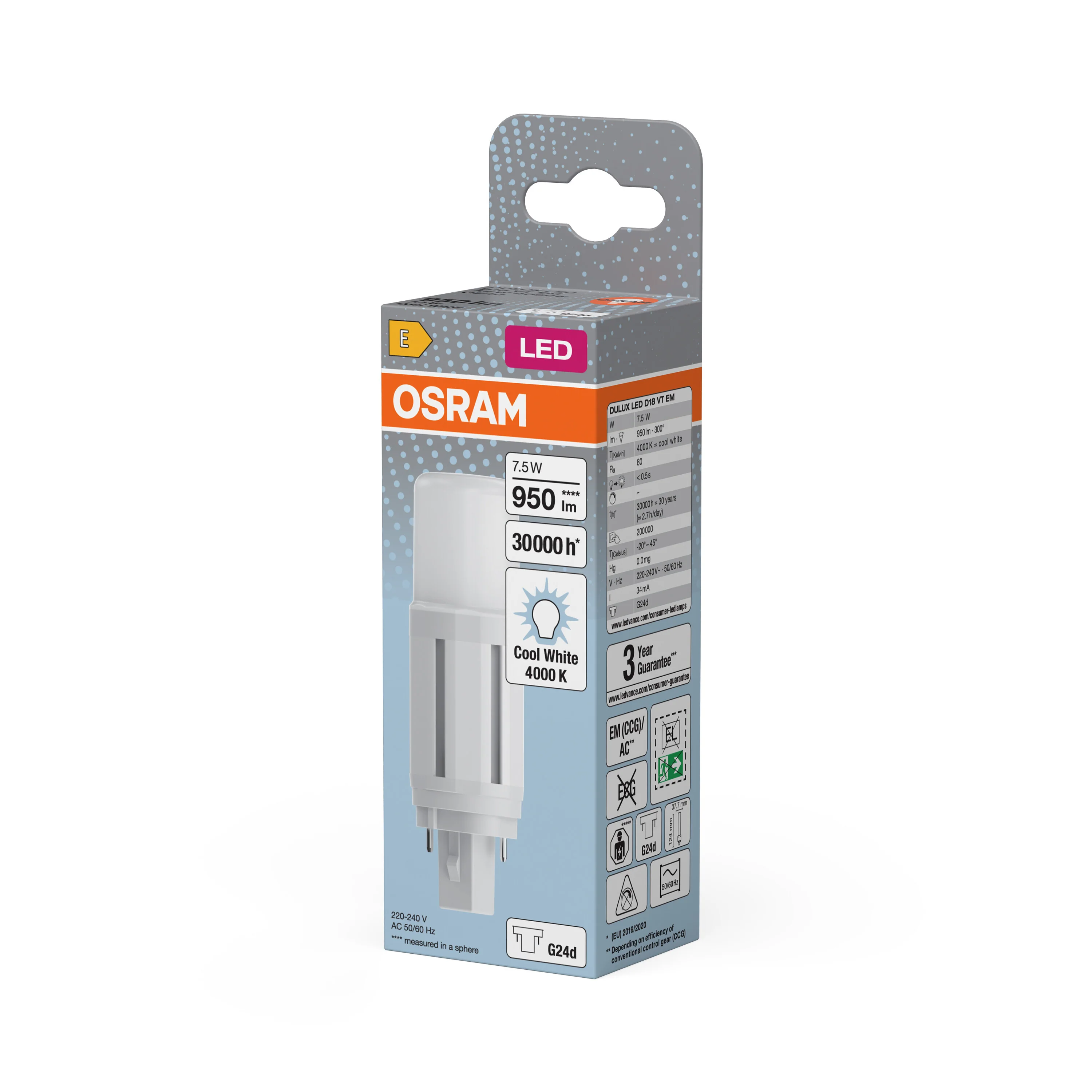 Żarówka LED OSRAM DULUX LED D18 VT EM & AC MAINS 7.5W 840 G24D - Image 5