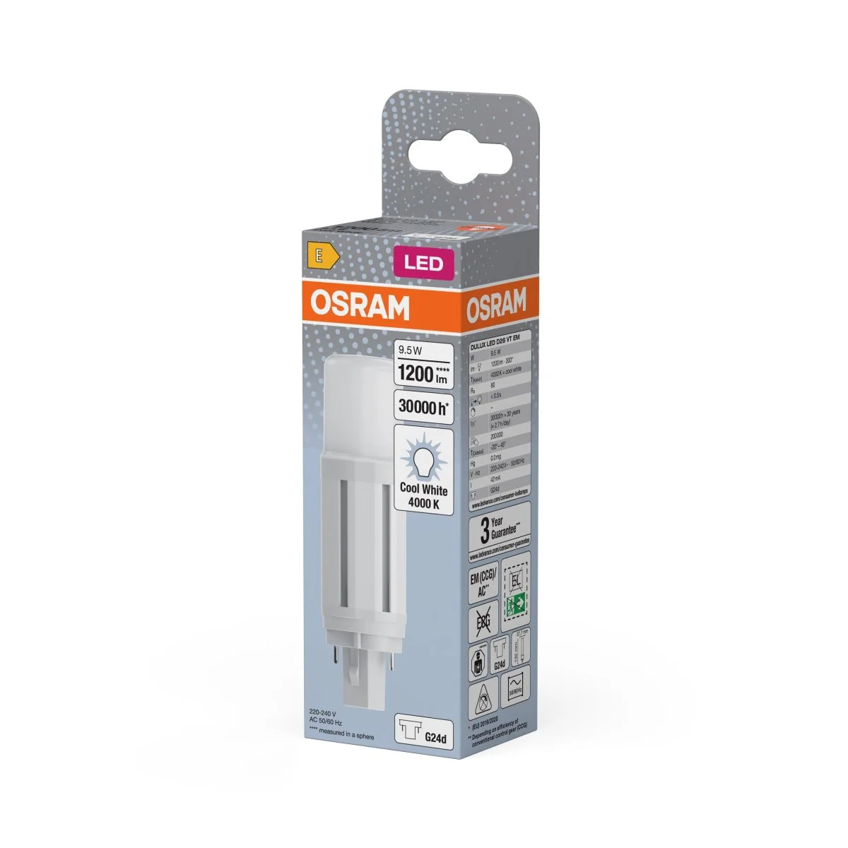 Żarówka LED OSRAM DULUX LED D26 VT EM & AC MAINS 9.5W 840 G24D - Image 2