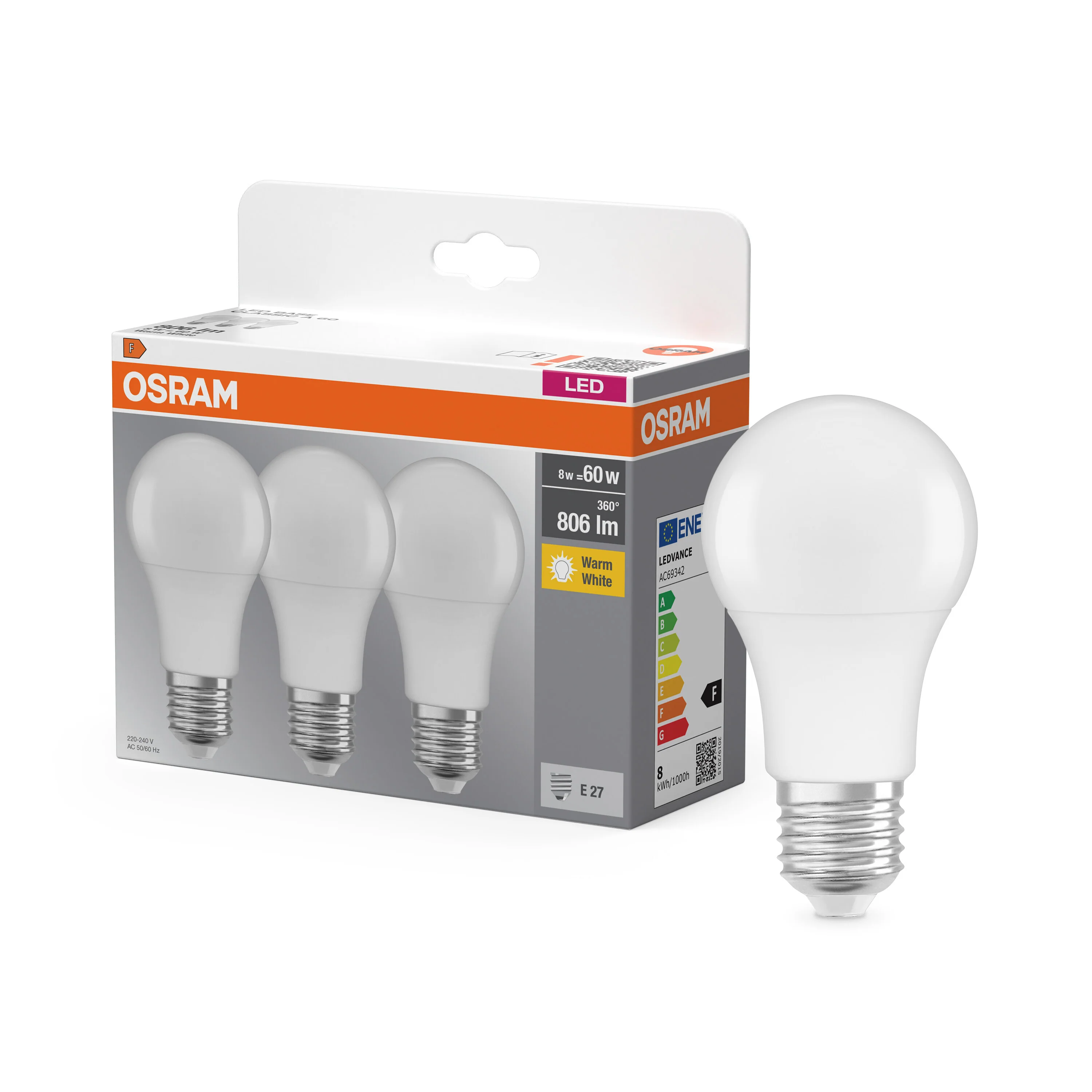 Żarówka LED OSRAM LED Base Classic A 60 8W 827 Frosted E27 - Image 4