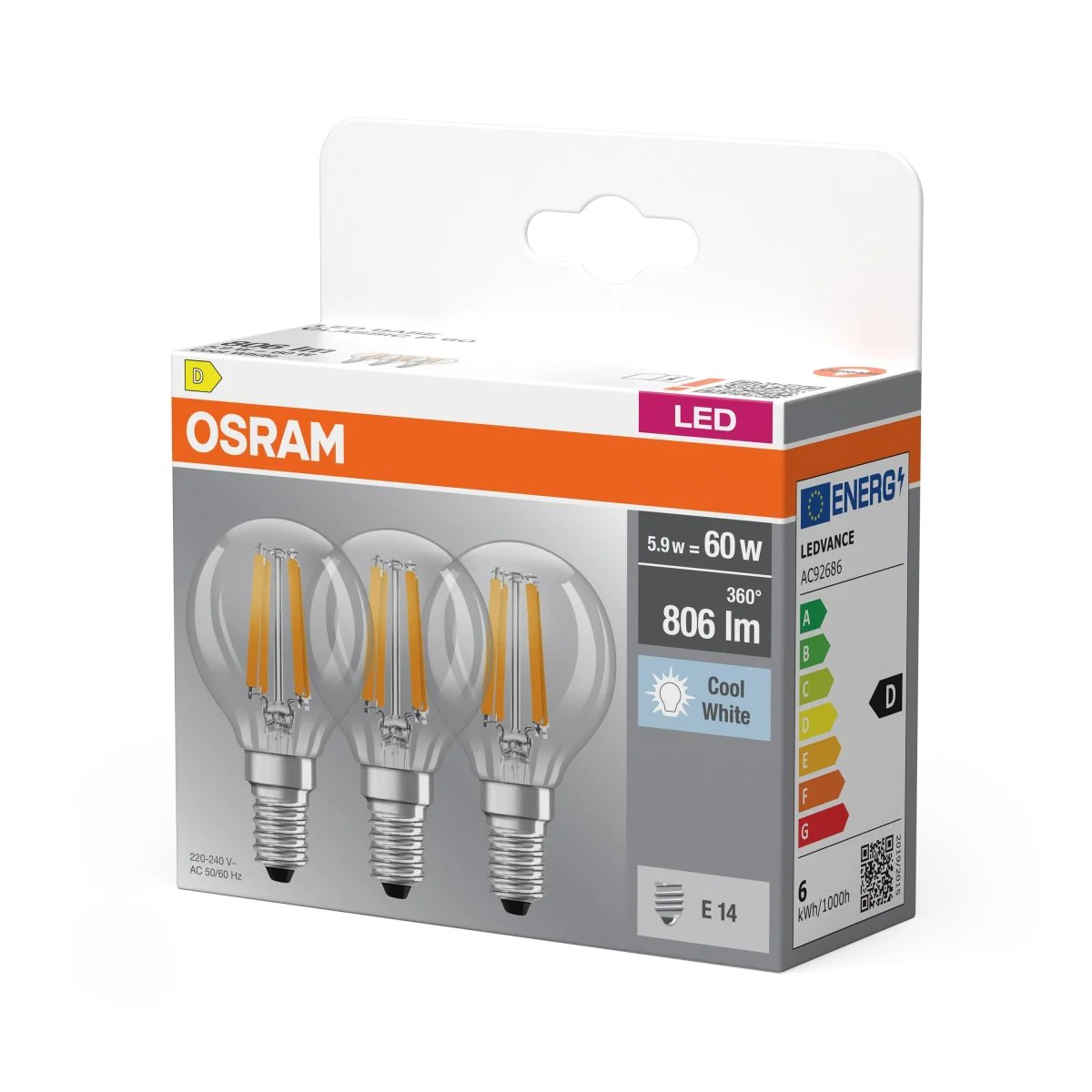 Żarówka LED OSRAM LED Base Classic P 60 Filament 5.9W 840 Clear E14 - Image 2