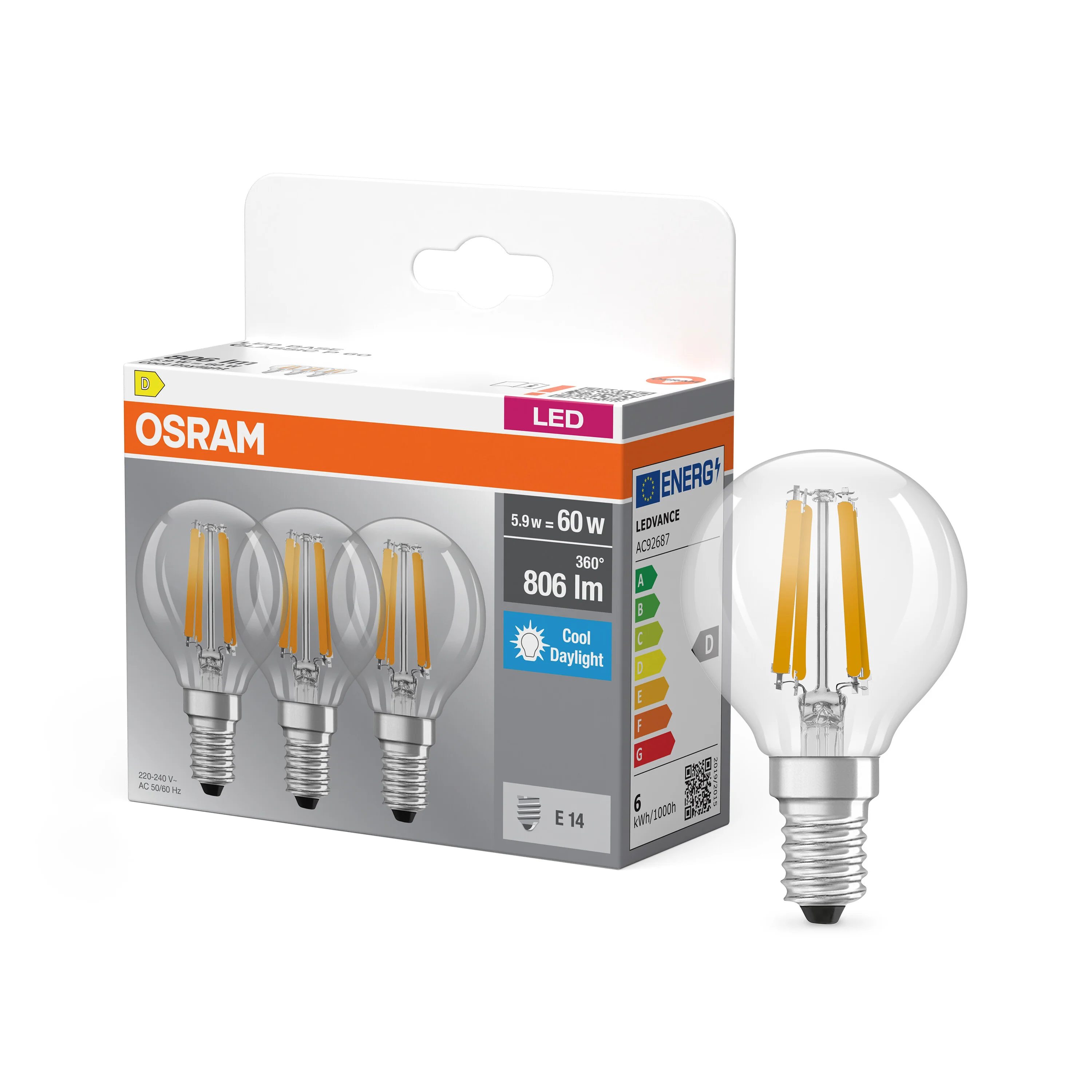 Żarówka LED OSRAM LED Base Classic P 60 Filament 5.9W 865 Clear E14 - Image 4