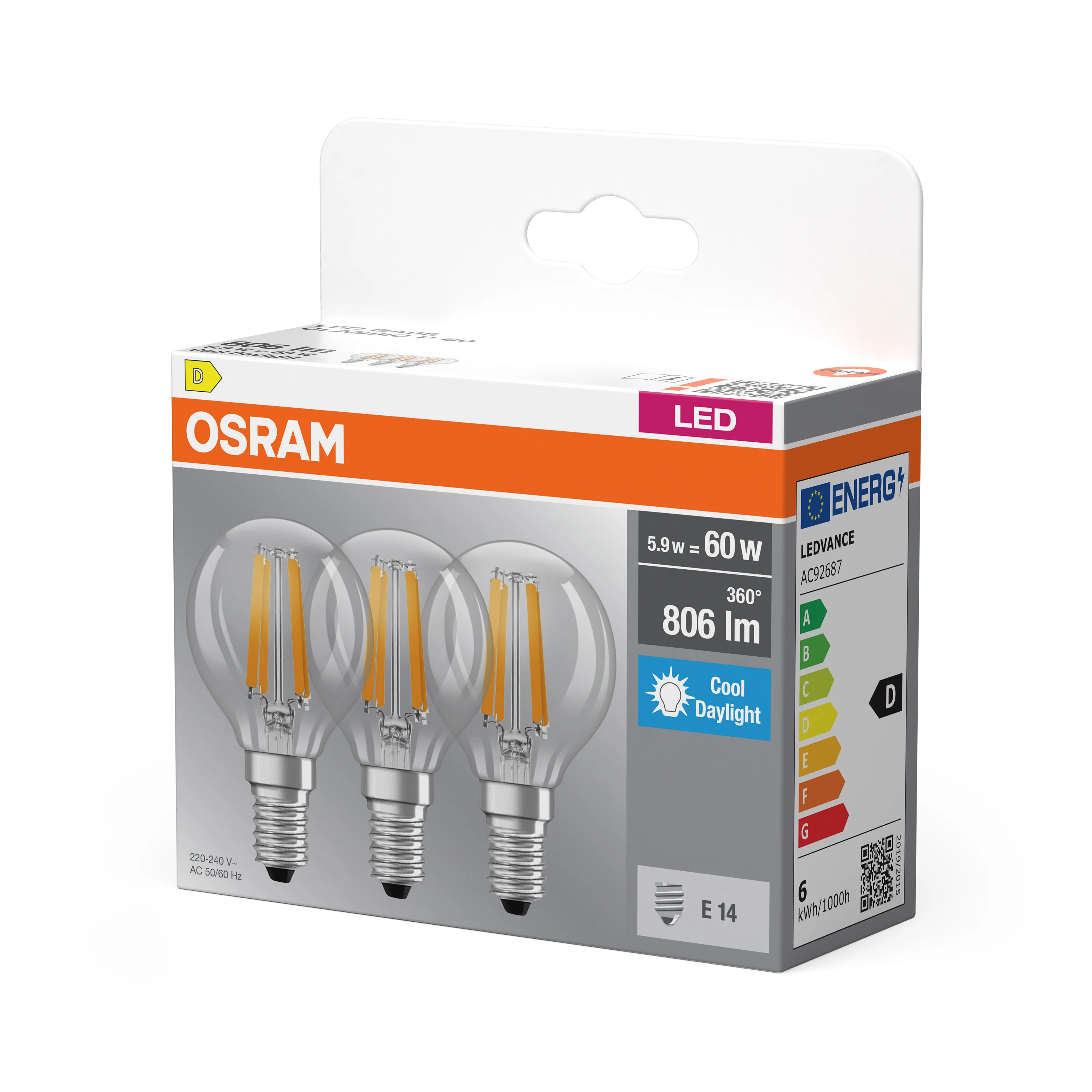 Żarówka LED OSRAM LED Base Classic P 60 Filament 5.9W 865 Clear E14 - Image 5