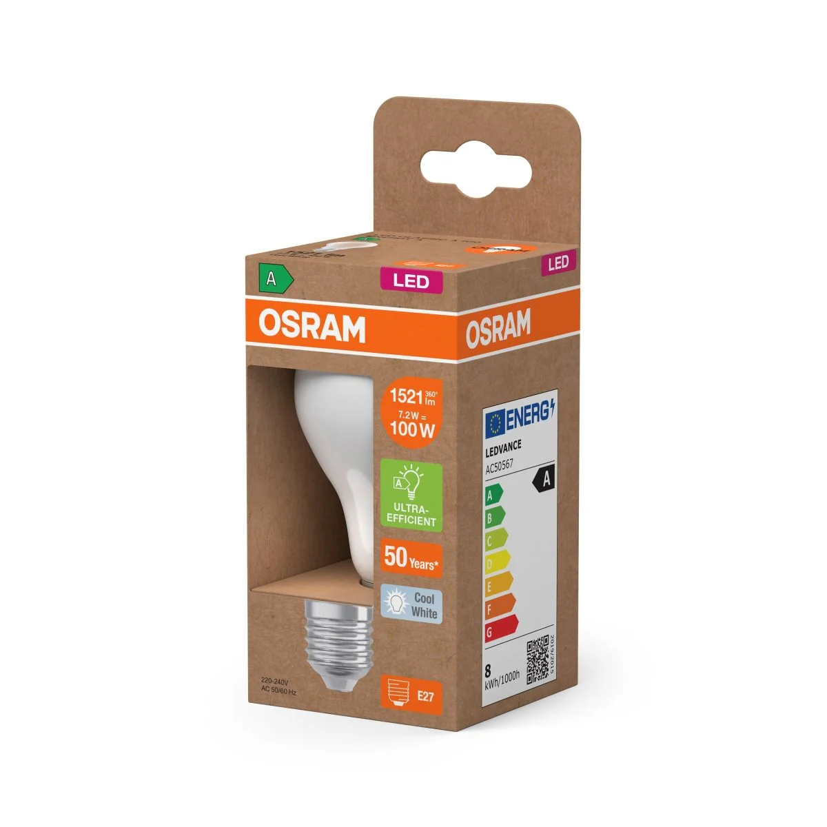 Żarówka LED OSRAM LED Classic A 100 Energy efficiency class A 7.2W 840 Frosted E27 neutralna - Image 2