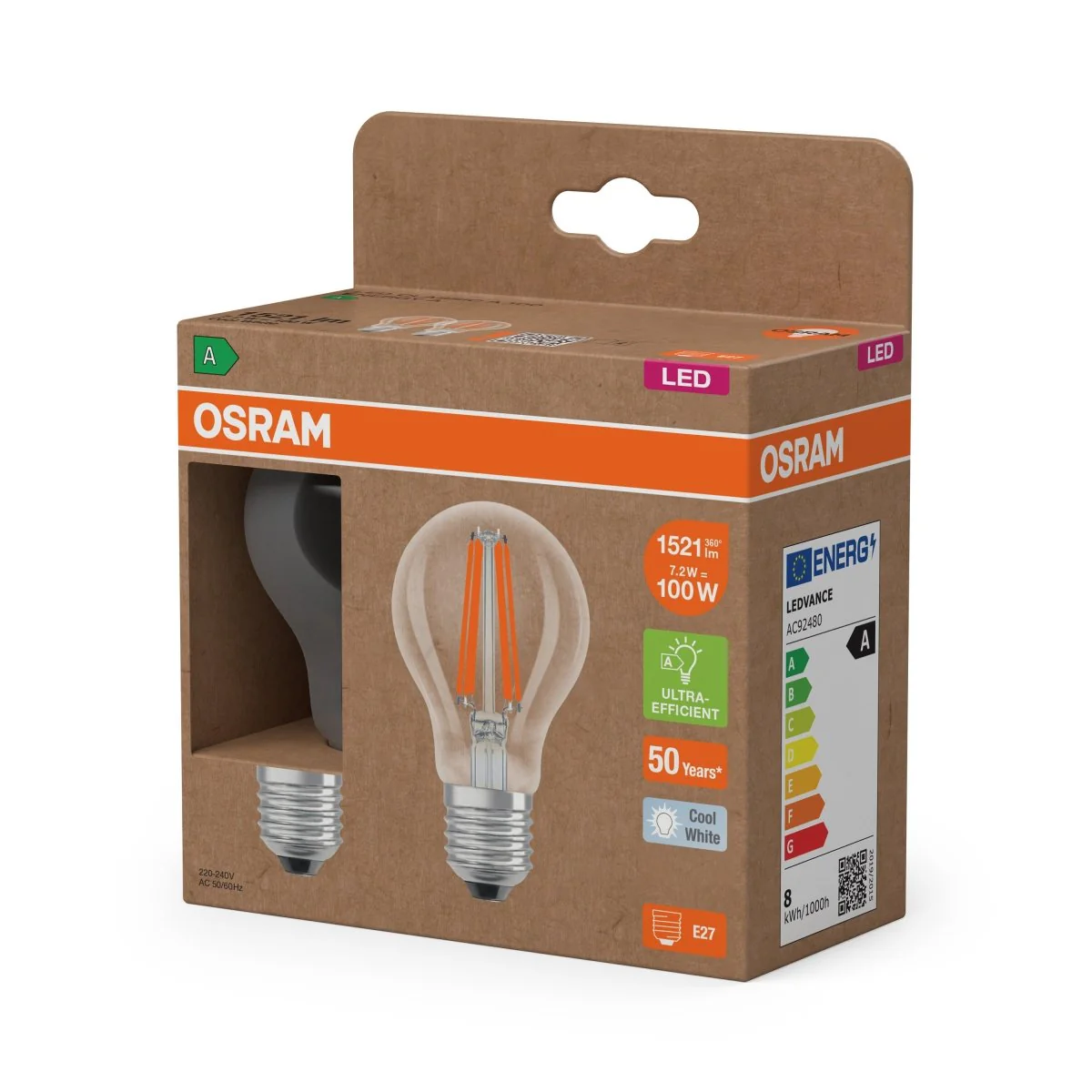 Żarówka LED OSRAM LED Classic A 100 Filament Energy efficiency class A 7.2W 840 Clear E27 - Image 2