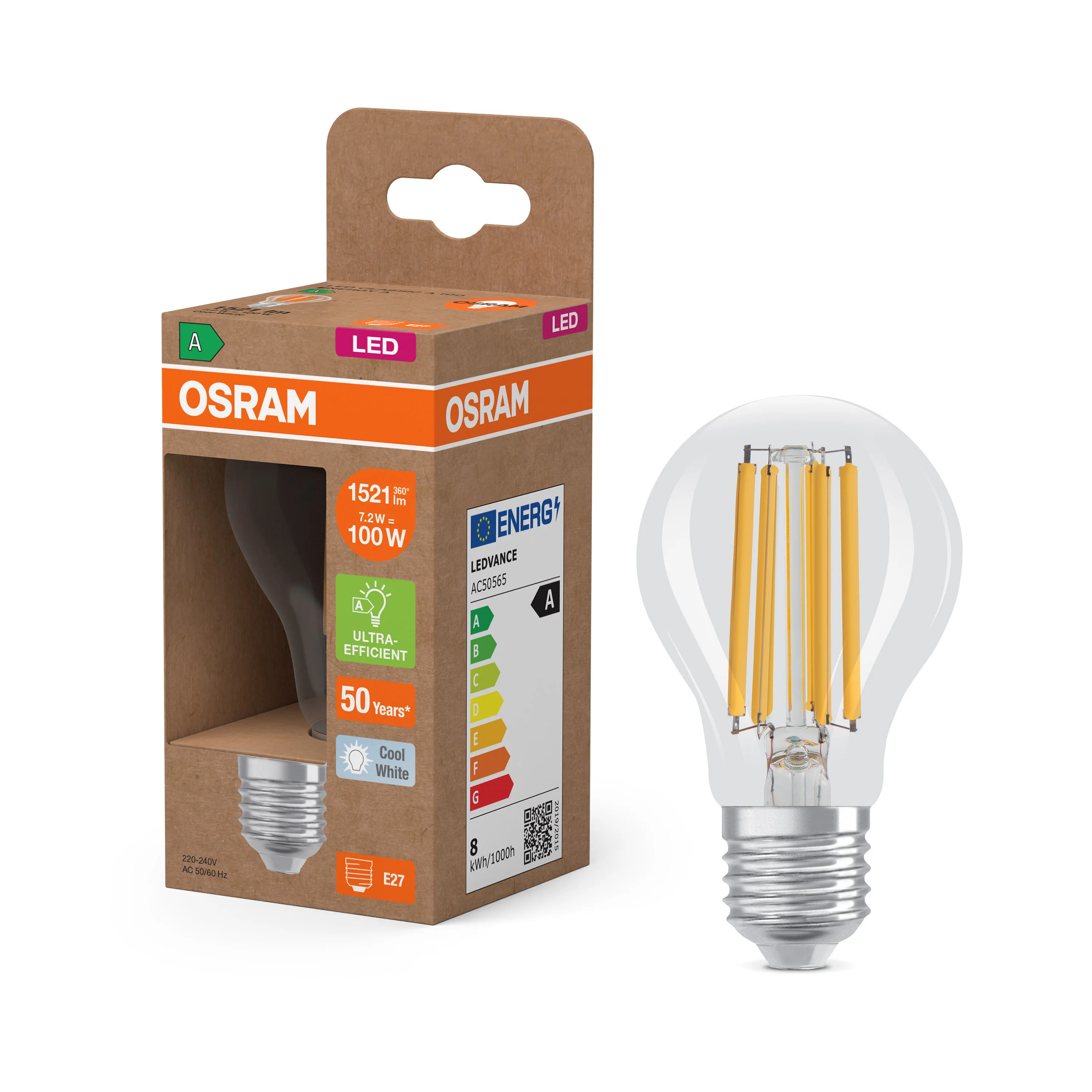 Żarówka LED OSRAM LED Classic A 100 Filament Energy efficiency class A 7.2W 840 Clear E27 neutralna - Image 4