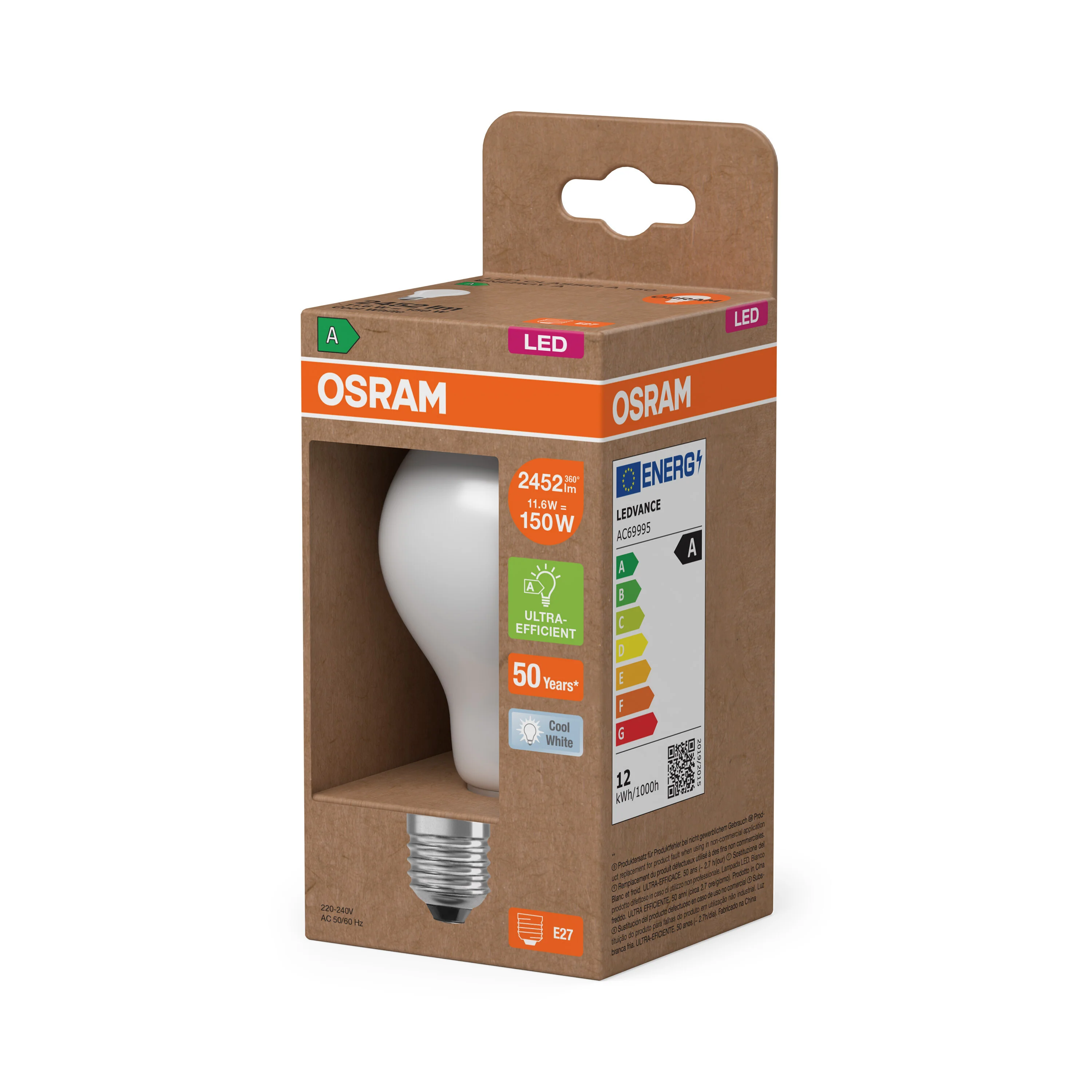 Żarówka LED OSRAM LED Classic A 150 Filament Energy efficiency class A 11.6W 840 Frosted E27 - Image 5