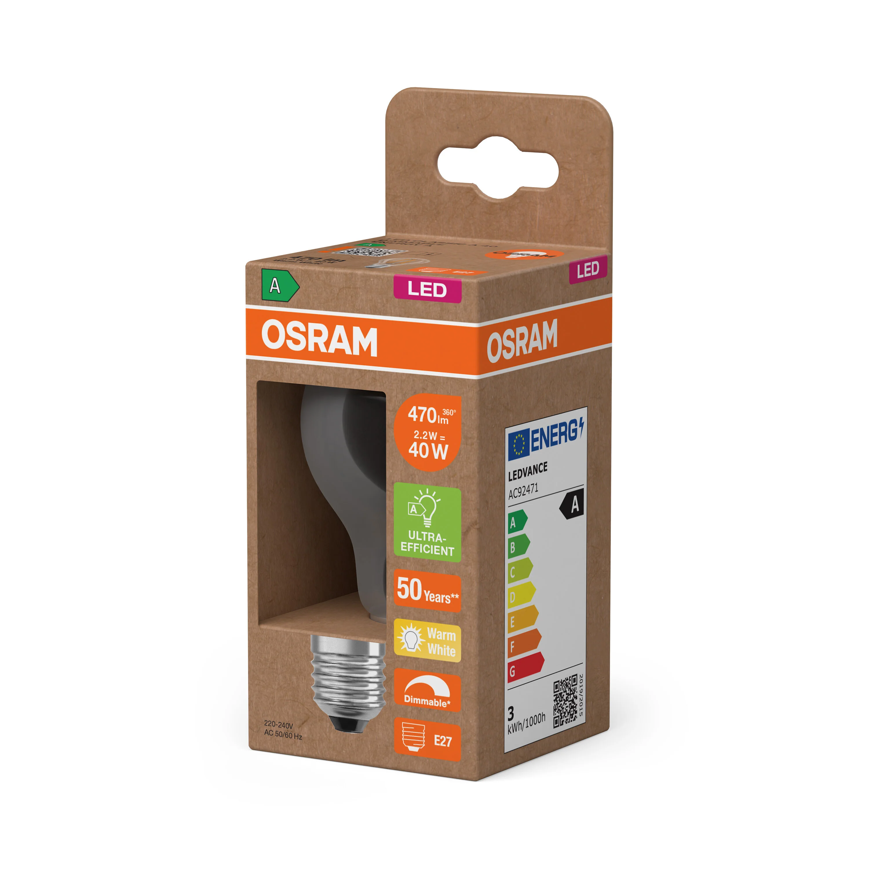 Żarówka LED OSRAM LED Classic A 40 Filament DIM Energy efficiency class A 2.2W 827 Clear E27 - Image 5