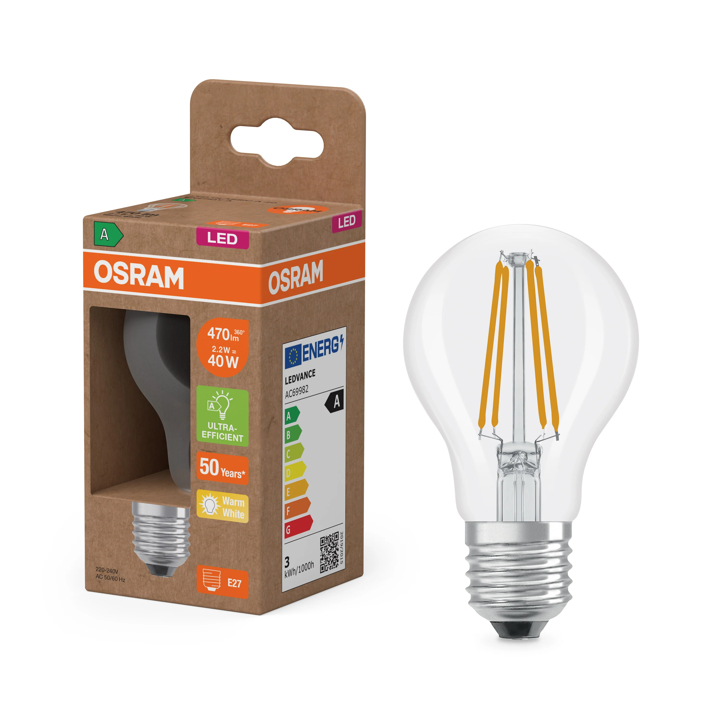 Żarówka LED OSRAM LED Classic A 40 Filament Energy efficiency class A 2.2W 827 Clear E27 - Image 4