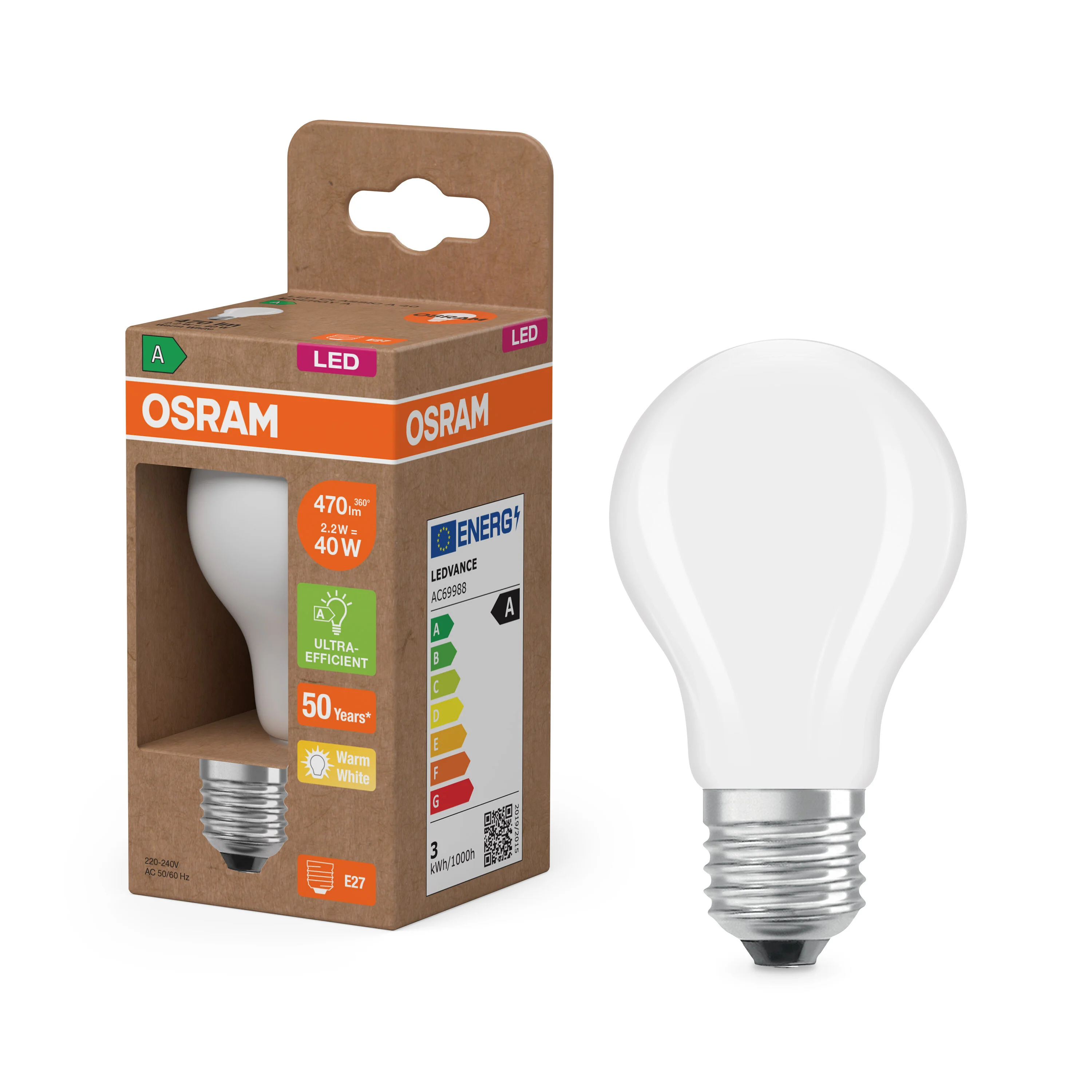 Żarówka LED OSRAM LED Classic A 40 Filament Energy efficiency class A 2.2W 827 Frosted E27 - Image 4