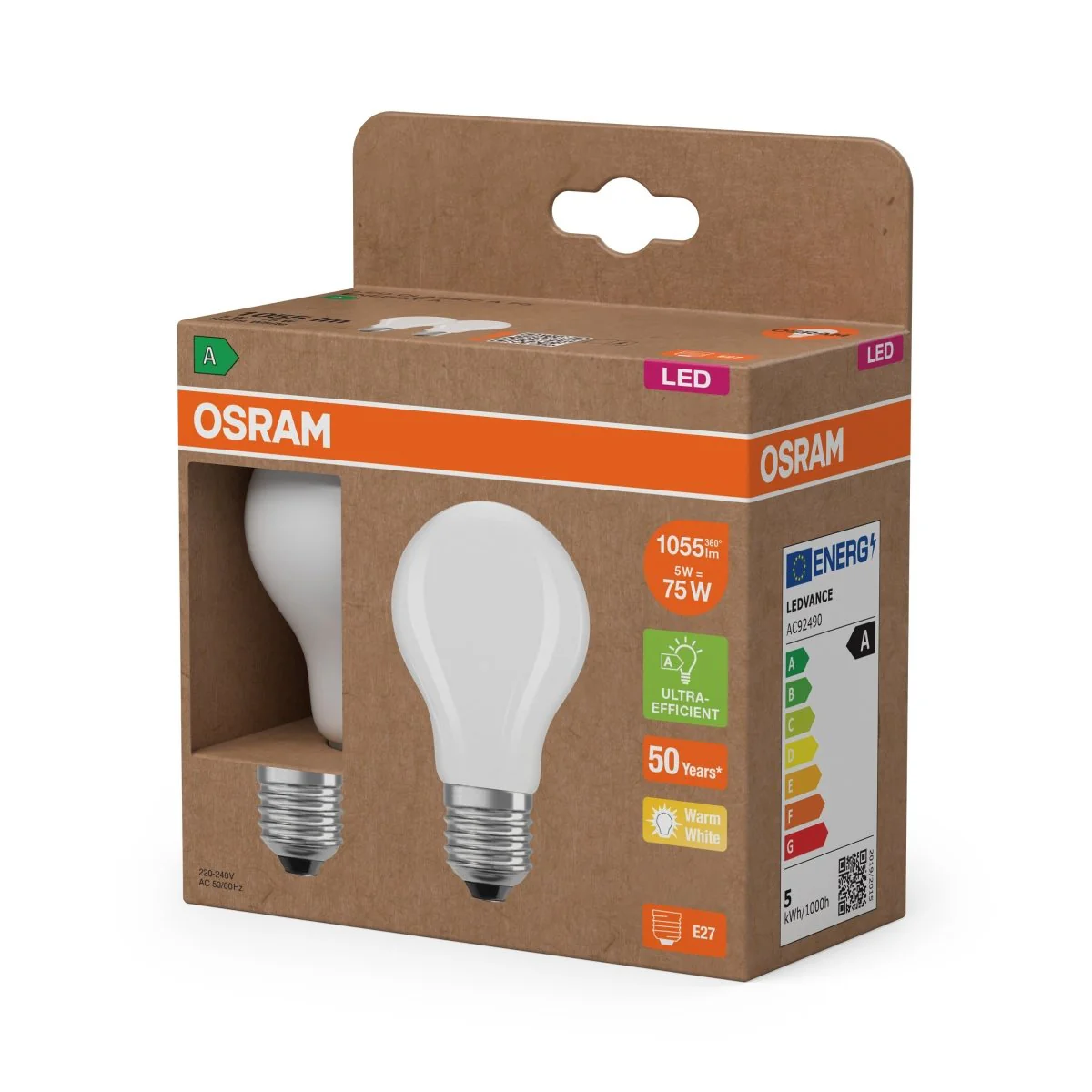Żarówka LED OSRAM LED Classic A 75 Filament Energy efficiency class A 5W 827 Frosted E27 - Image 2