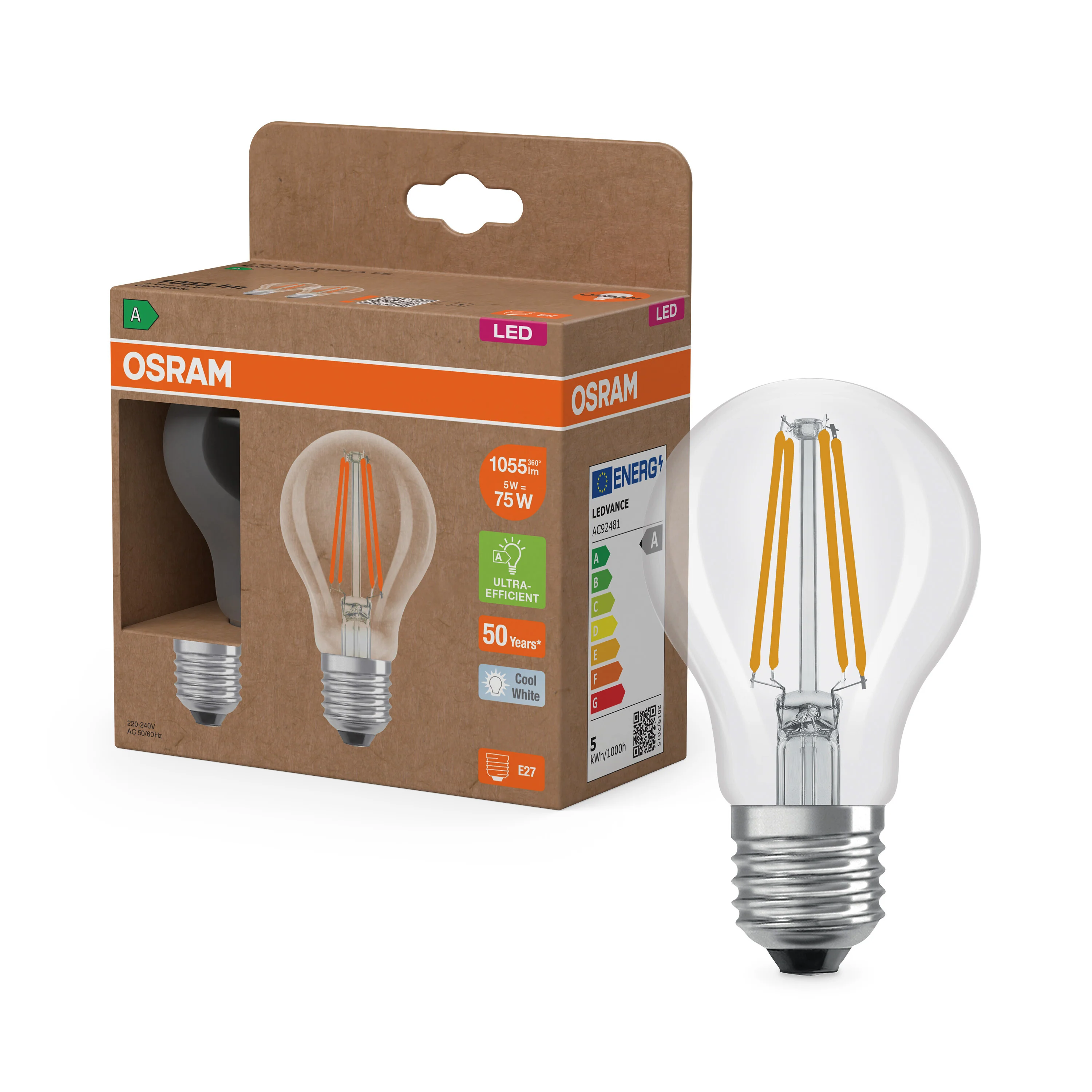 Żarówka LED OSRAM LED Classic A 75 Filament Energy efficiency class A 5W 840 Clear E27 - Image 4