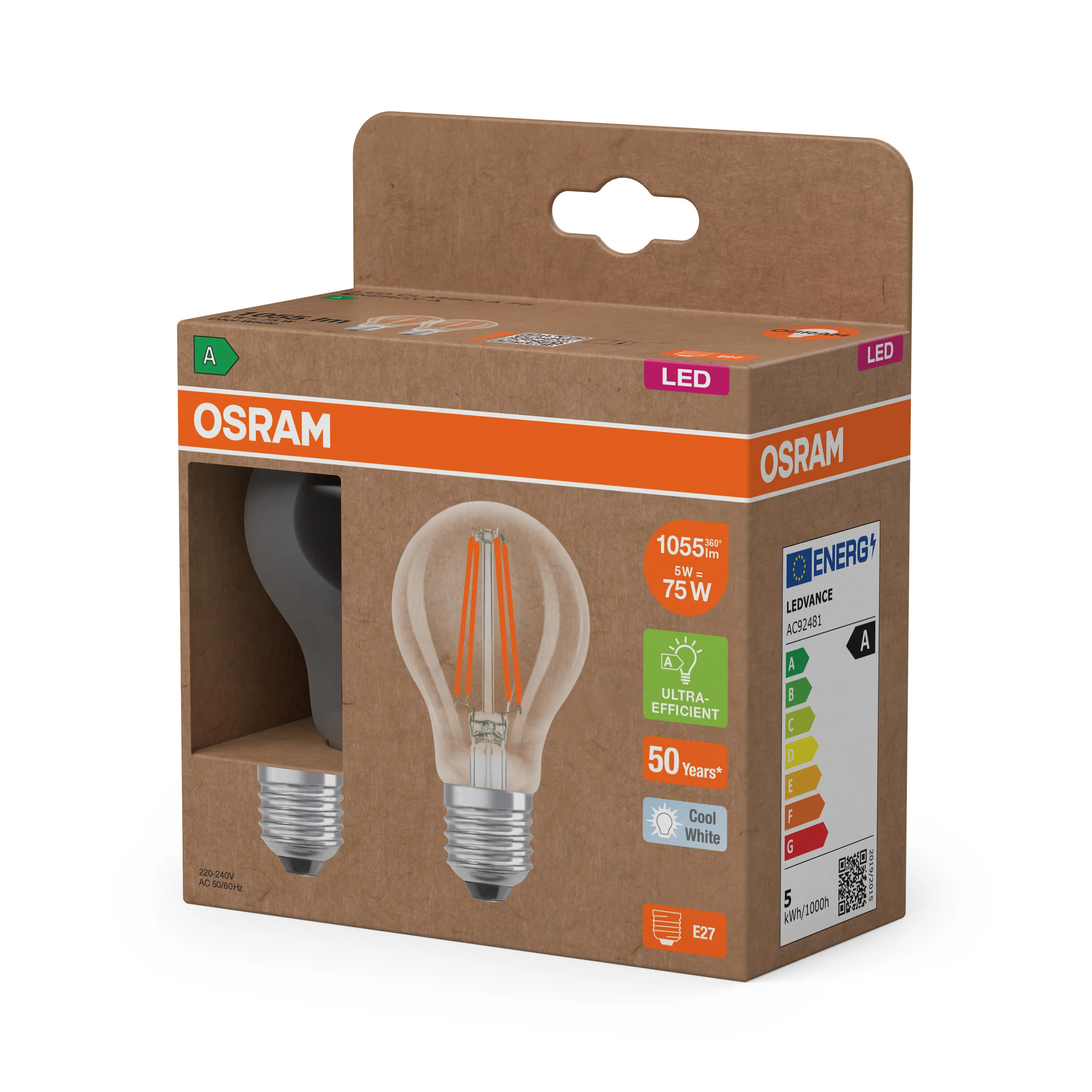 Żarówka LED OSRAM LED Classic A 75 Filament Energy efficiency class A 5W 840 Clear E27 - Image 5