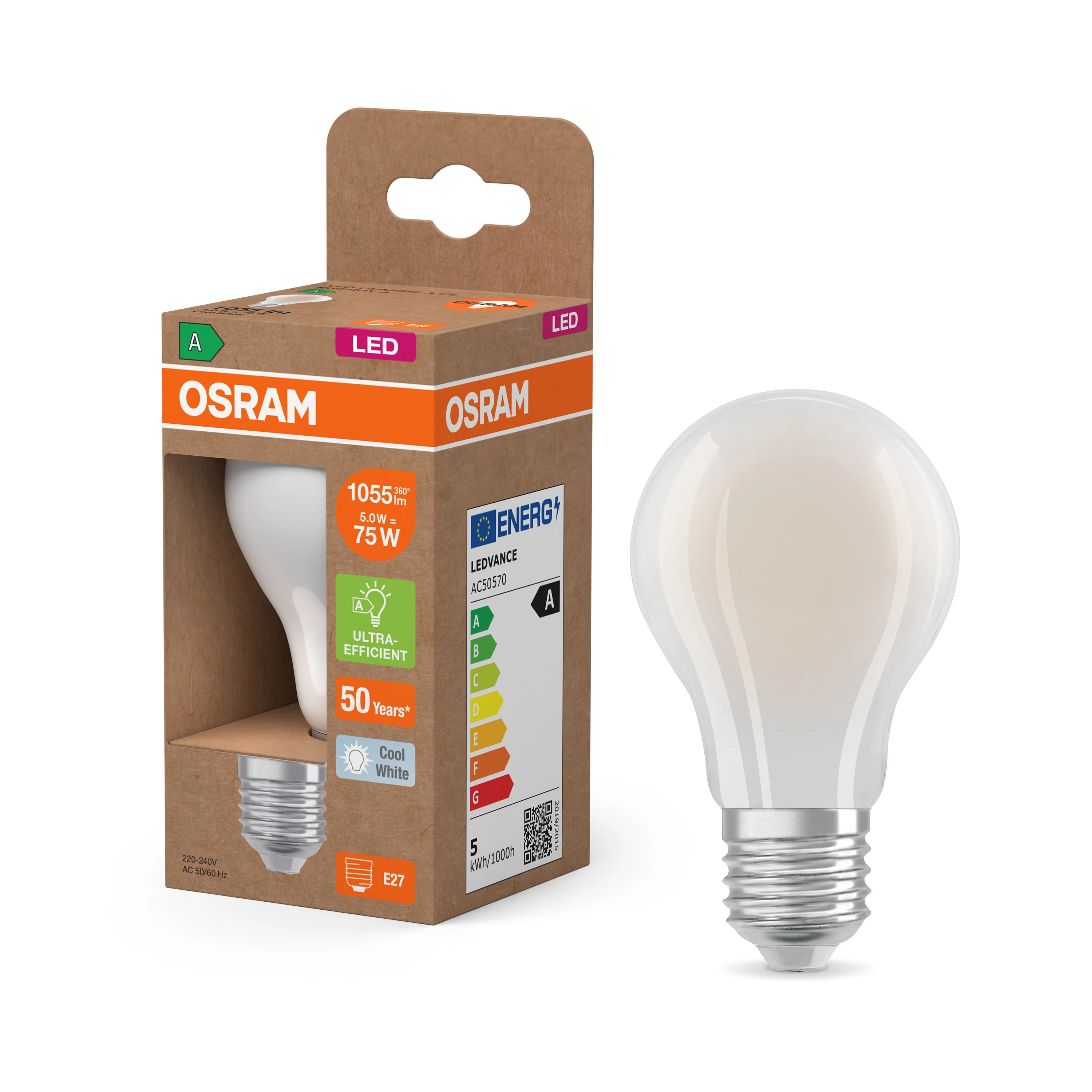 Żarówka LED OSRAM LED Classic A 75 Filament Energy efficiency class A 5W 840 Frosted E27 neutralna - Image 4