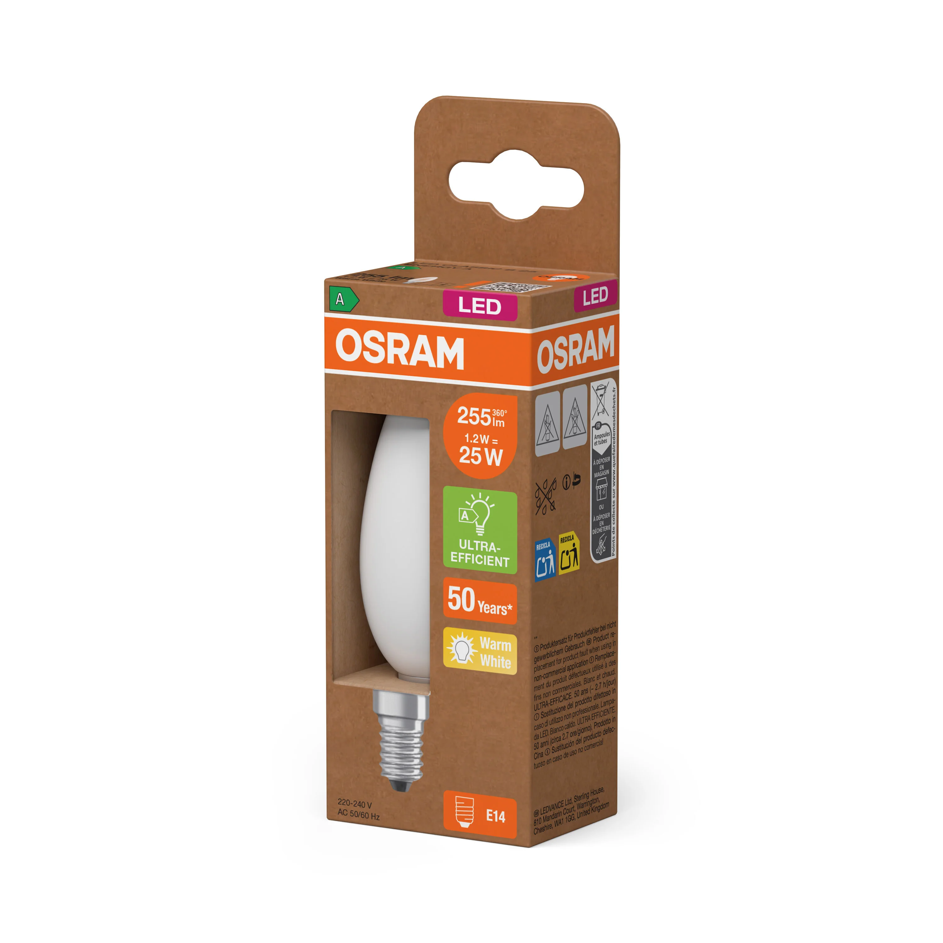 Żarówka LED OSRAM LED Classic B 25 Filament Energy efficiency class A 1.2W 827 Frosted E14 - Image 5