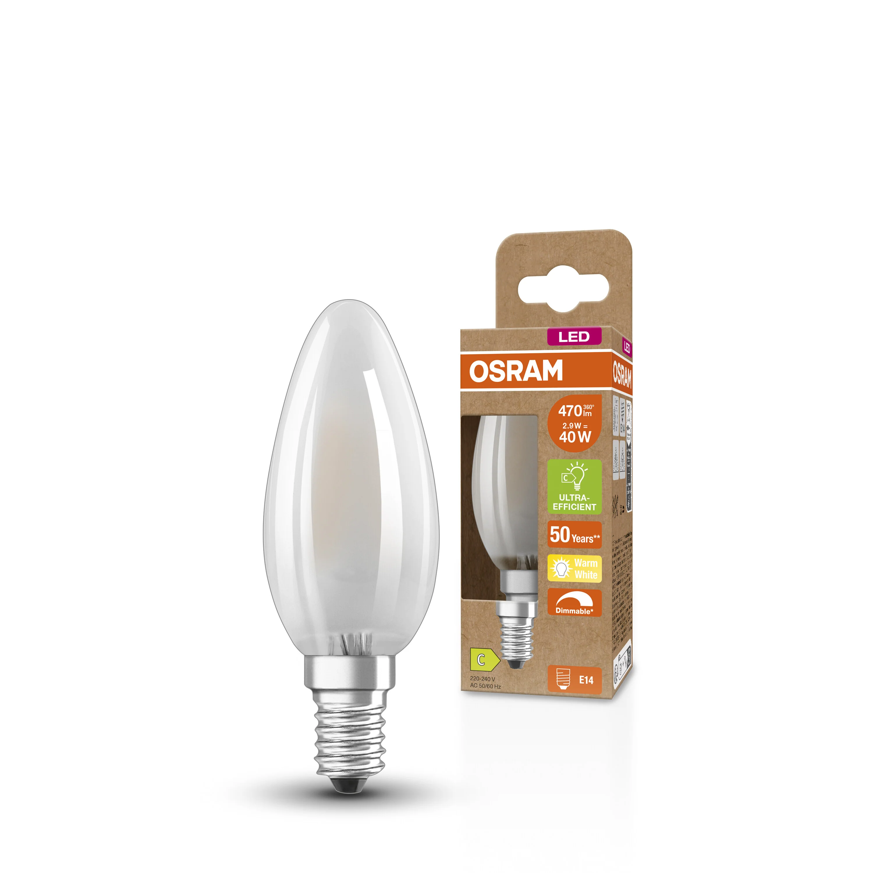 Żarówka LED OSRAM LED Classic B 40 DIM Energy efficiency class C 2.9W 827 Frosted E14 - Image 4