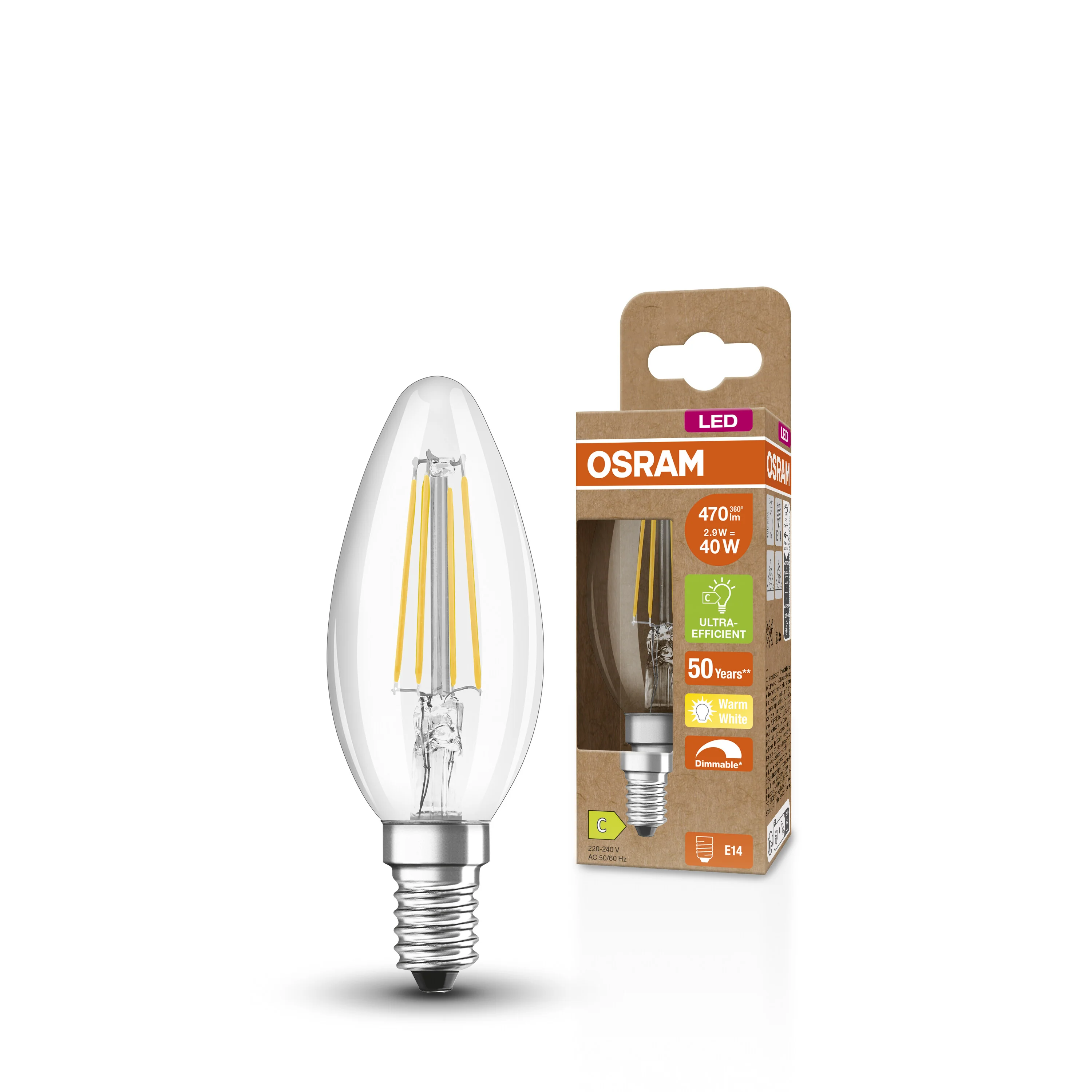 Żarówka LED OSRAM LED Classic B 40 Filament DIM Energy efficiency class C 2.9W 827 Clear E14 - Image 4