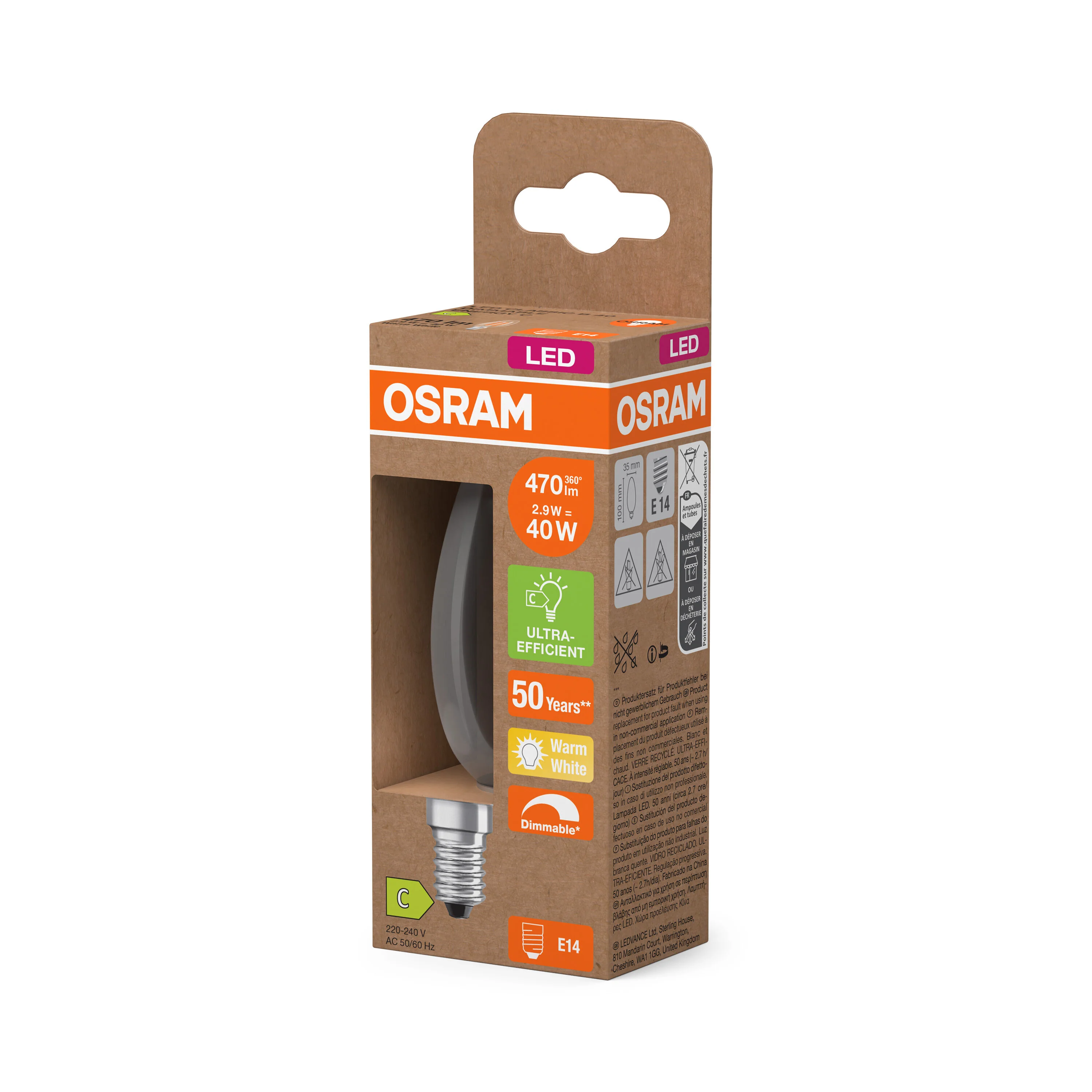 Żarówka LED OSRAM LED Classic B 40 Filament DIM Energy efficiency class C 2.9W 827 Clear E14 - Image 5