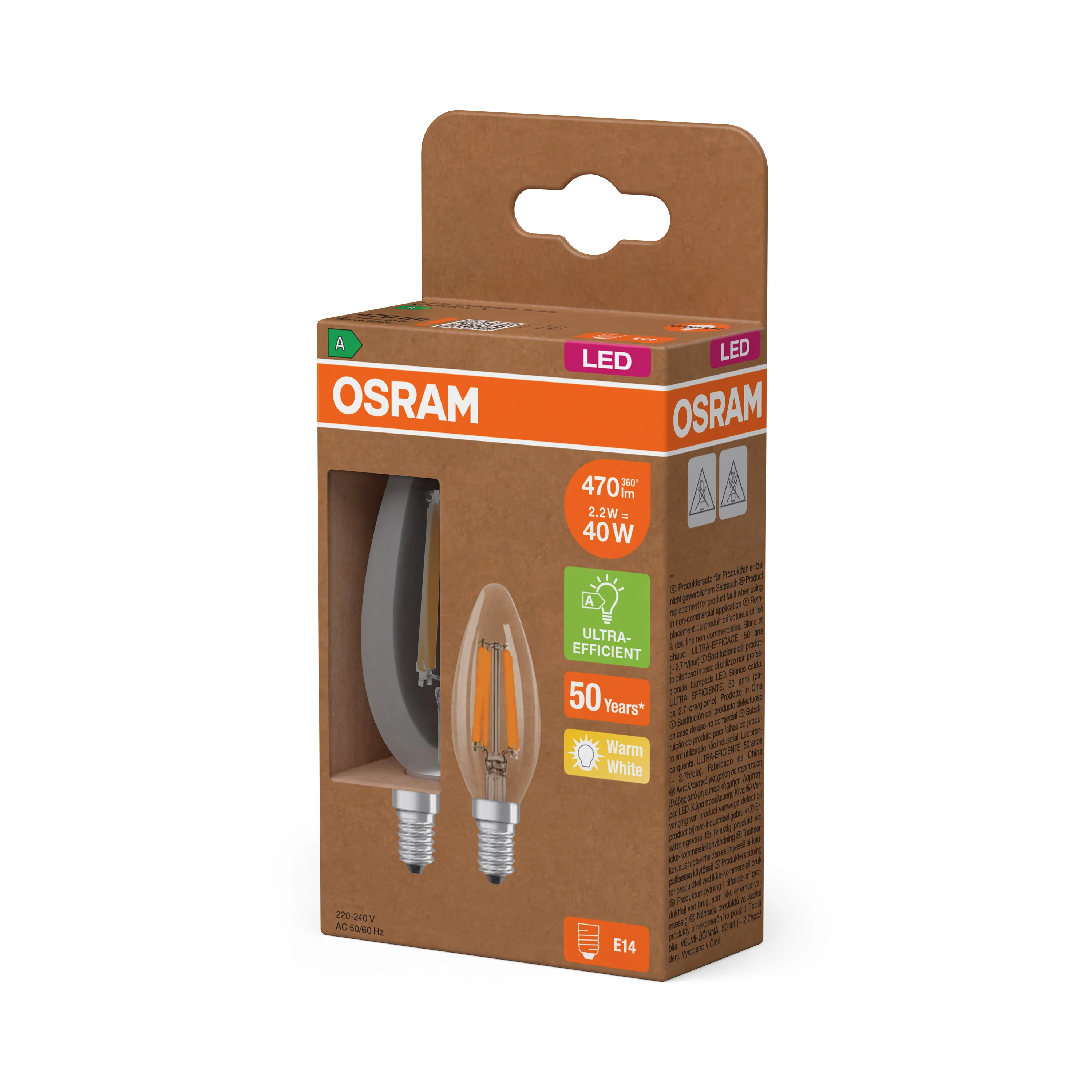 Żarówka LED OSRAM LED Classic B 40 Filament Energy efficiency class A 2.2W 827 Clear E14 ciepła - Image 5