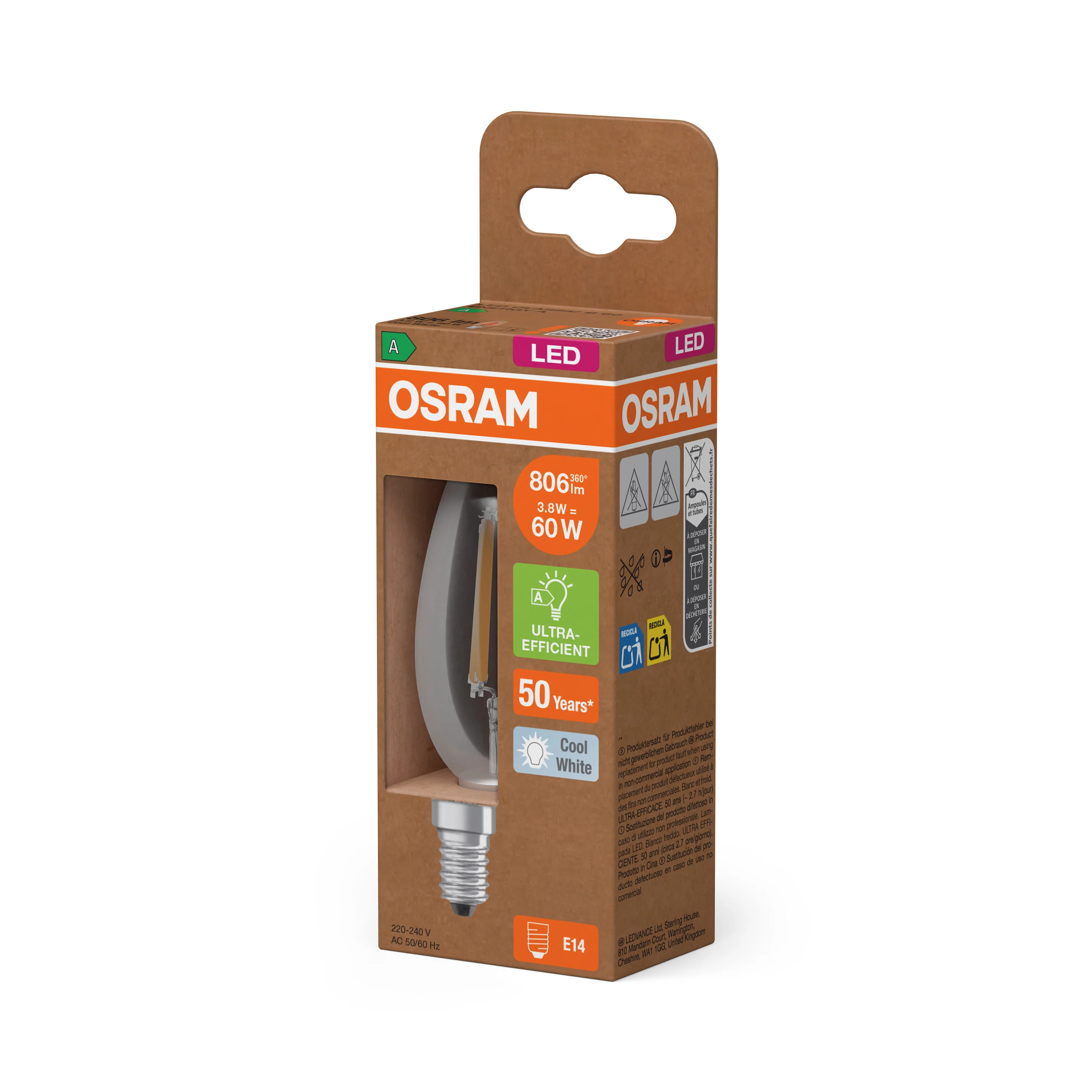 Żarówka LED OSRAM LED Classic B 60 Filament Energy efficiency class A 3.8W 840 Clear E14 - Image 5