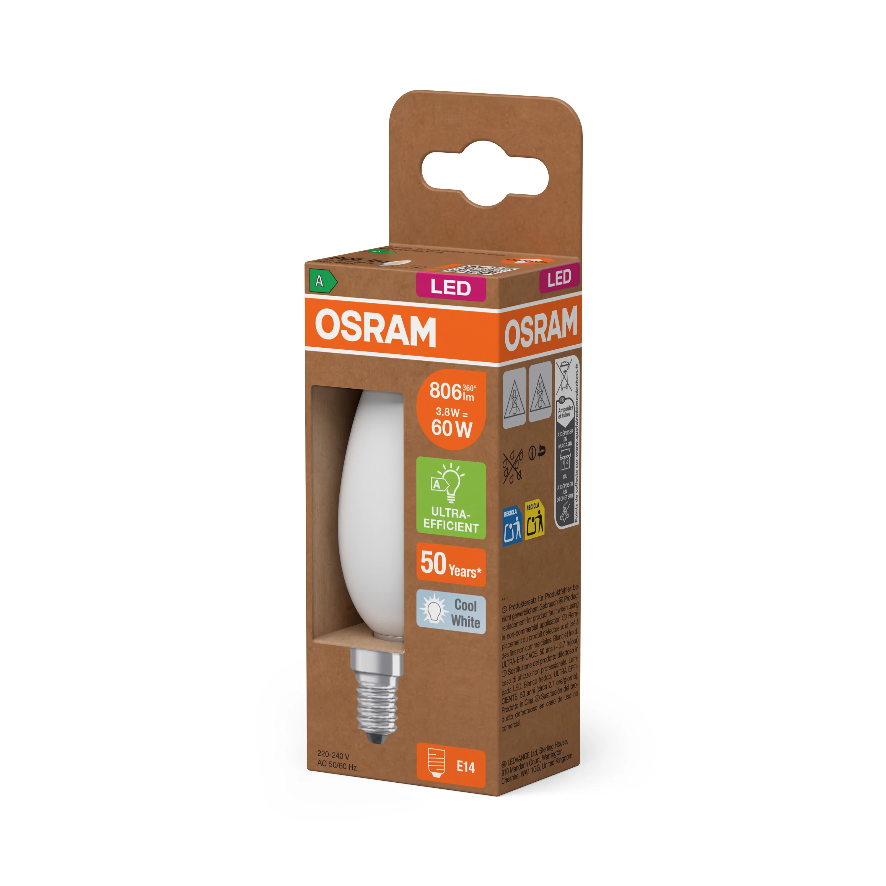 Żarówka LED OSRAM LED Classic B 60 Filament Energy efficiency class A 3.8W 840 Frosted E14 - Image 5