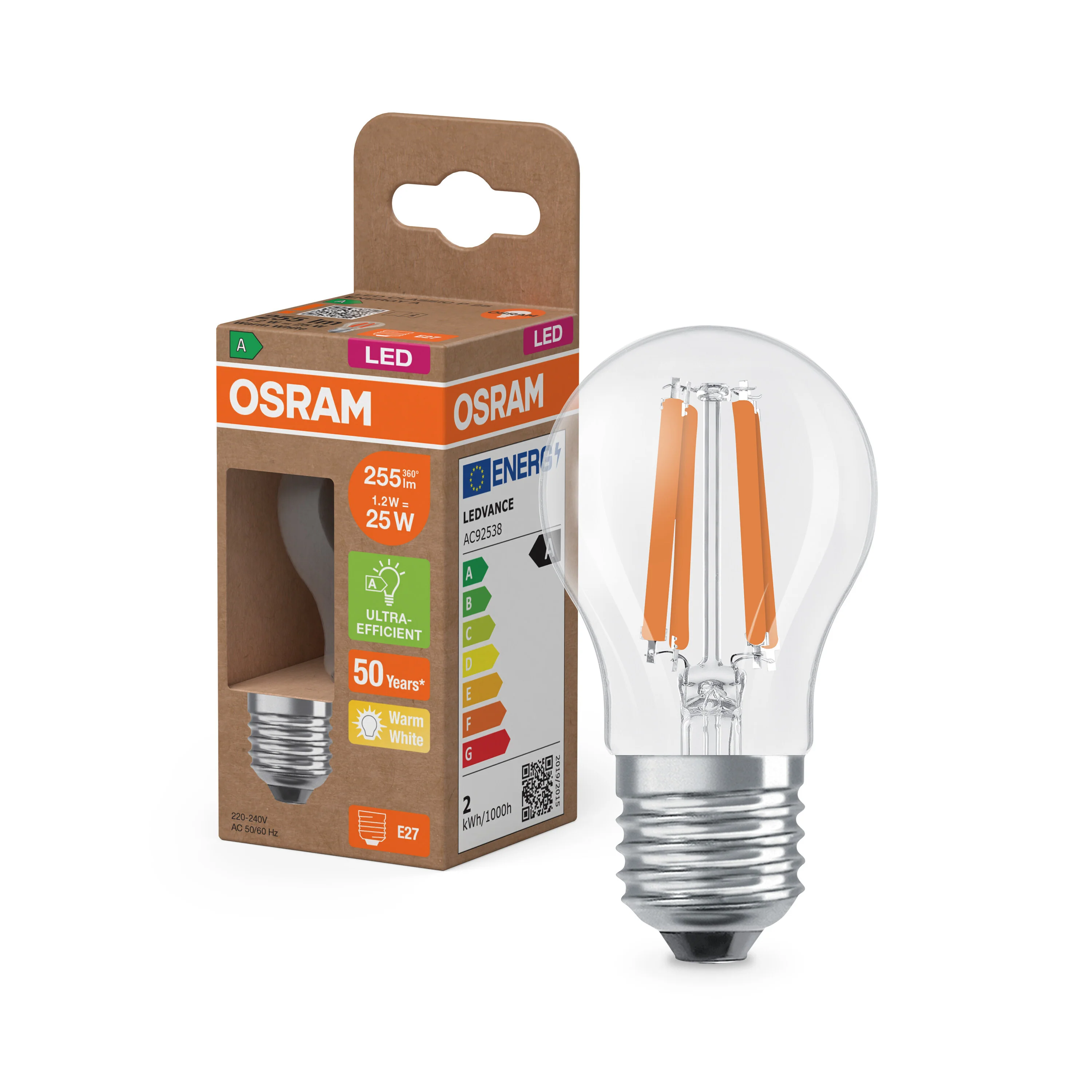 Żarówka LED OSRAM LED Classic P 25 Filament Energy efficiency class A 1.2W 827 Clear E27 - Image 4