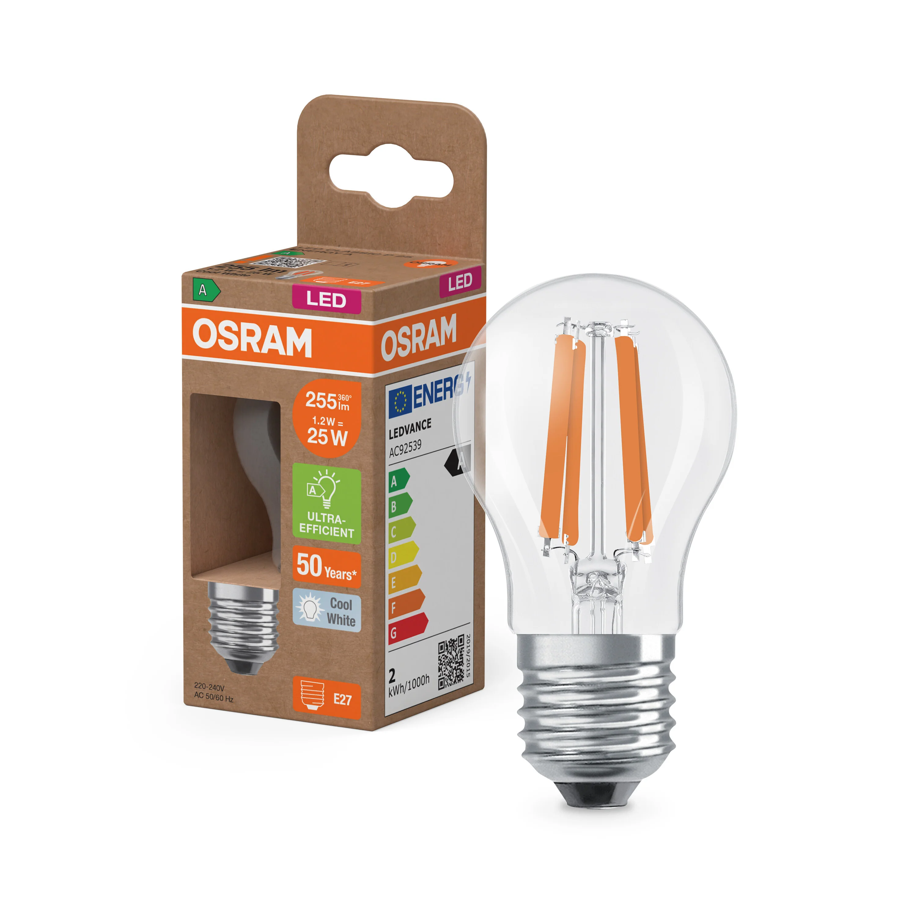 Żarówka LED OSRAM LED Classic P 25 Filament Energy efficiency class A 1.2W 840 Clear E27 - Image 4