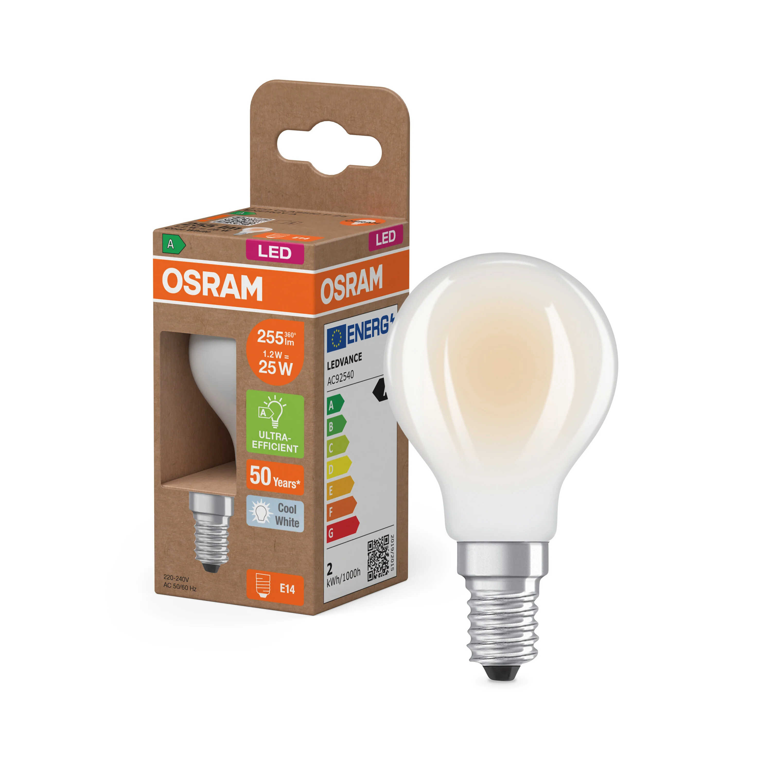 Żarówka LED OSRAM LED Classic P 25 Filament Energy efficiency class A 1.2W 840 Frosted E14 - Image 4