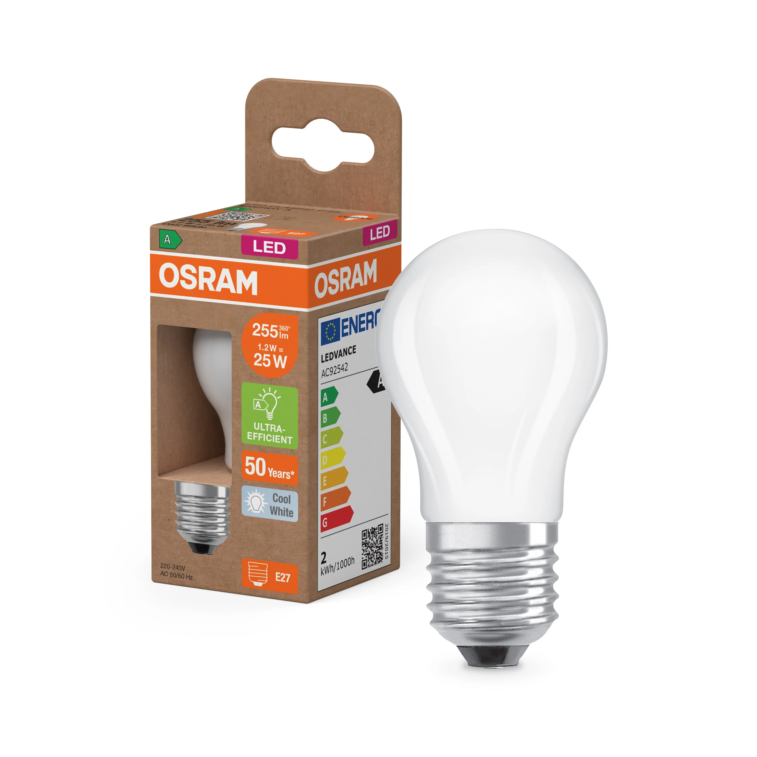 Żarówka LED OSRAM LED Classic P 25 Filament Energy efficiency class A 1.2W 840 Frosted E27 - Image 4
