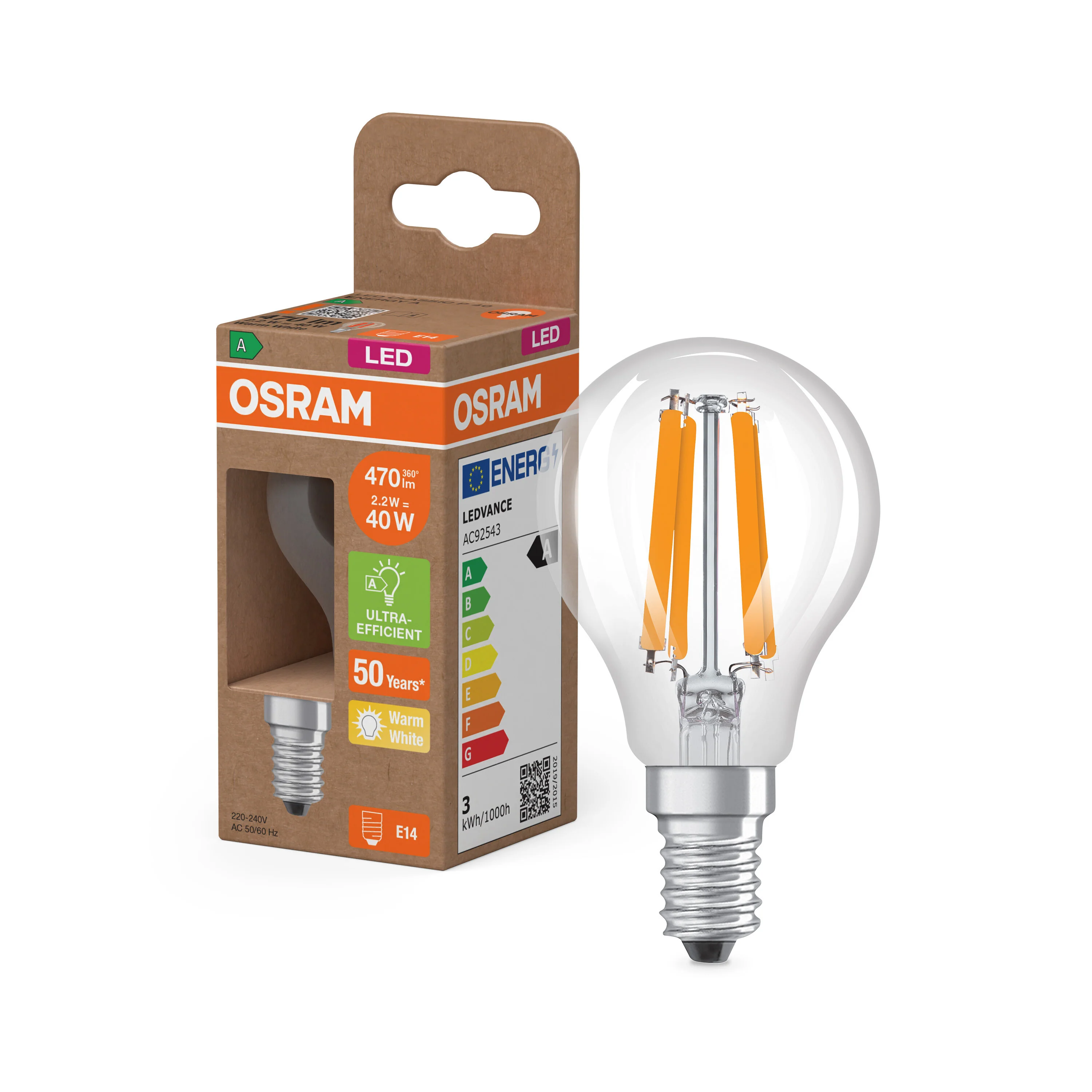Żarówka LED OSRAM LED Classic P 40 Filament Energy efficiency class A 2.2W 827 Clear E14 ciepła - Image 4
