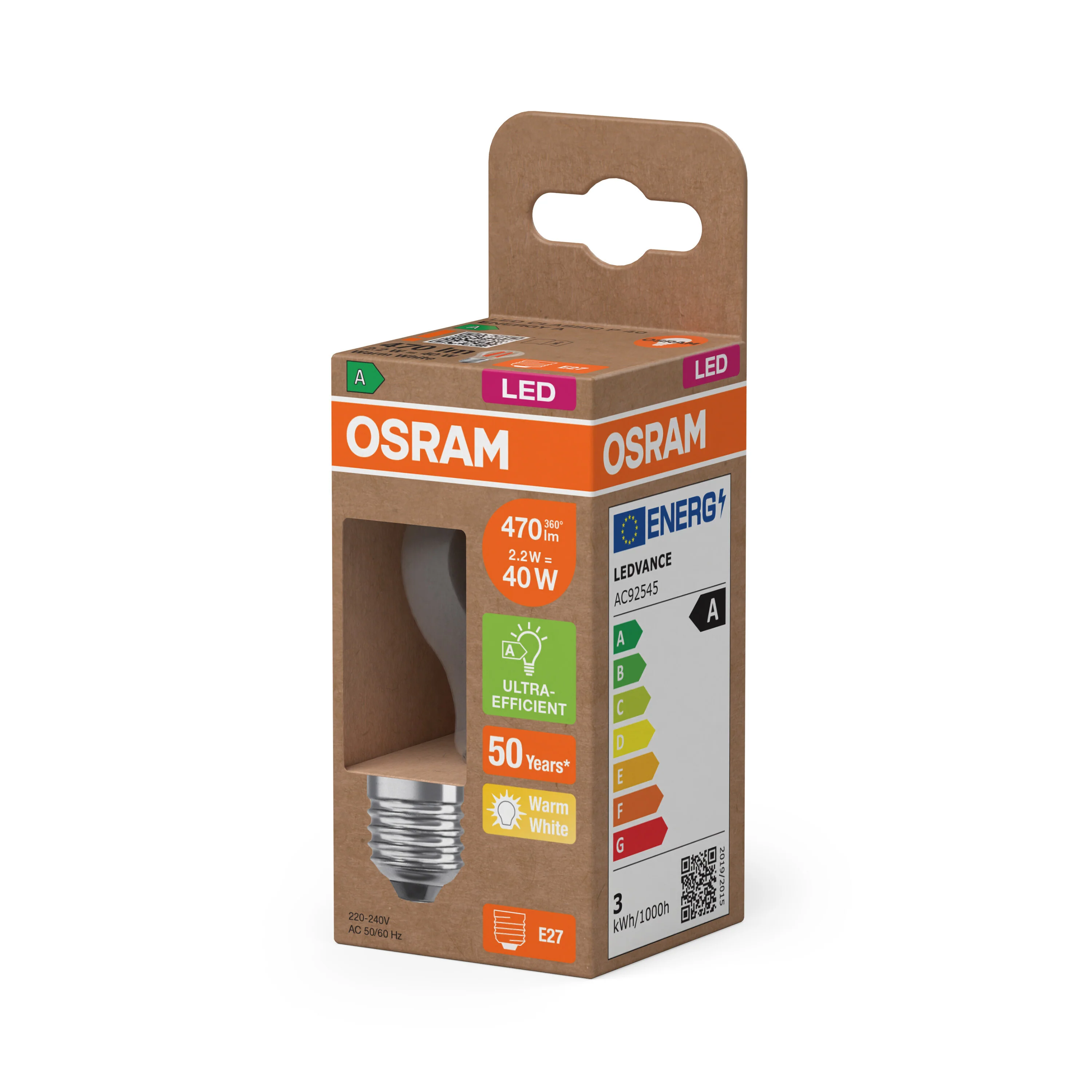 Żarówka LED OSRAM LED Classic P 40 Filament Energy efficiency class A 2.2W 827 Clear E27 - Image 5