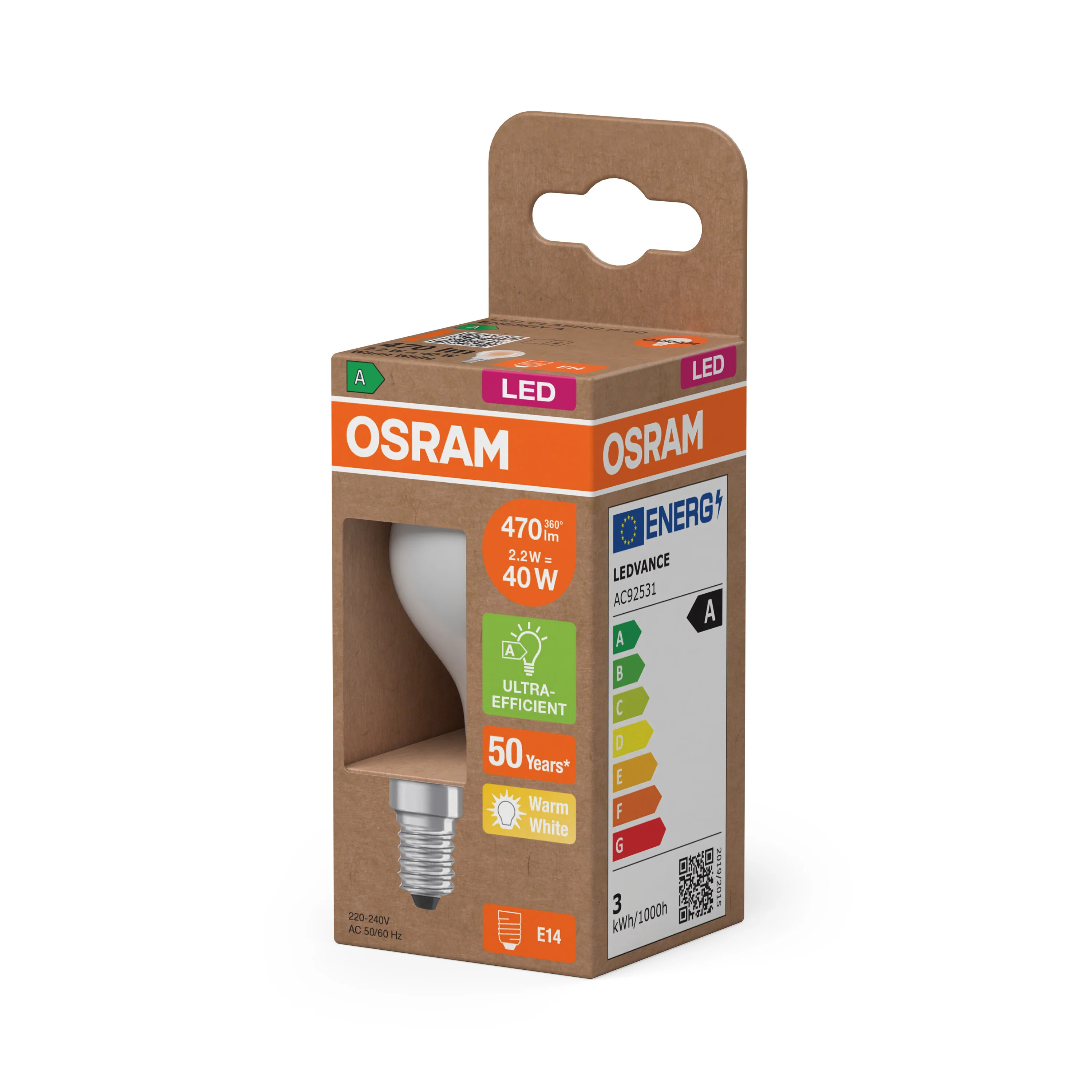 Żarówka LED OSRAM LED Classic P 40 Filament Energy efficiency class A 2.2W 827 Frosted E14 ciepła - Image 5