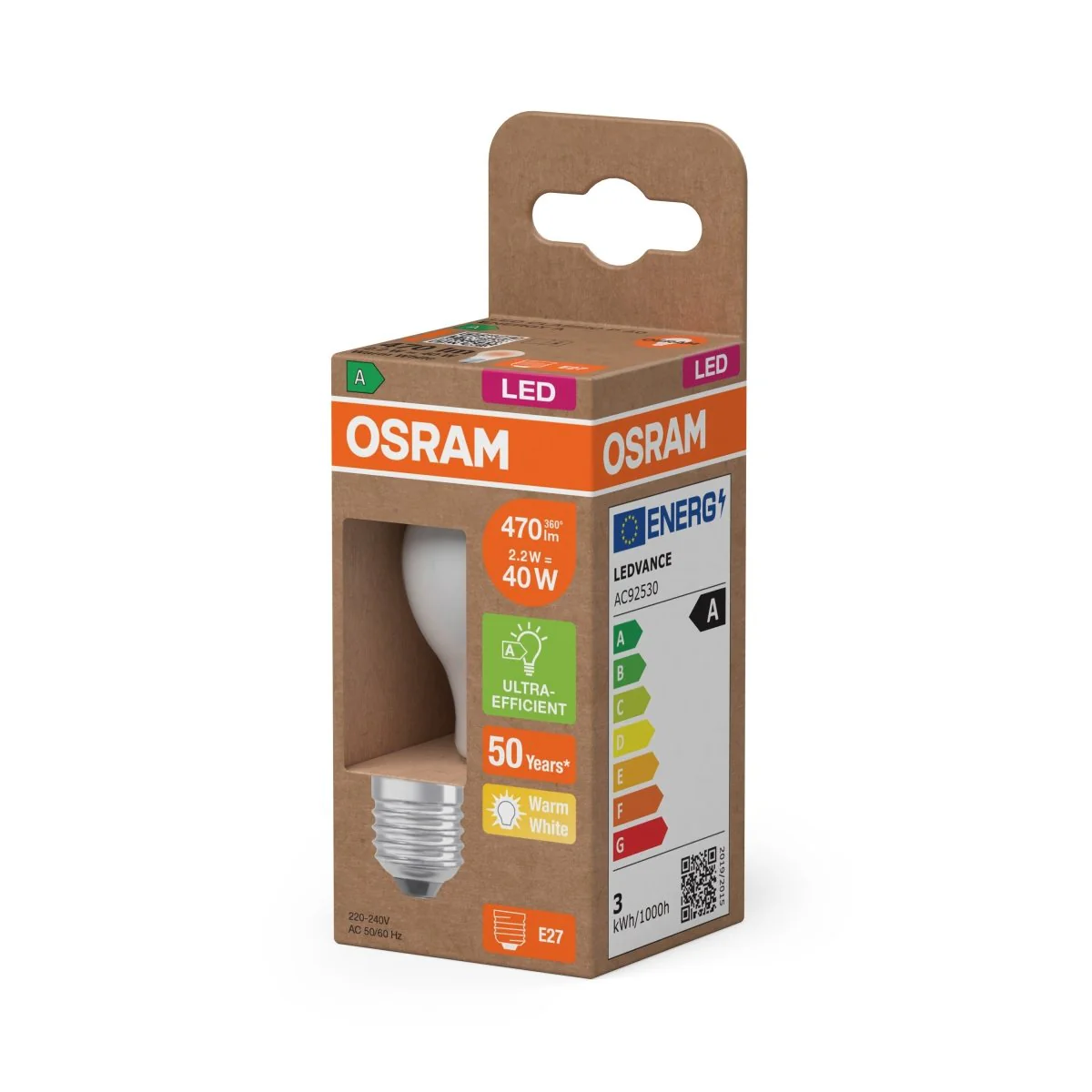 Żarówka LED OSRAM LED Classic P 40 Filament Energy efficiency class A 2.2W 827 Frosted E27 - Image 2