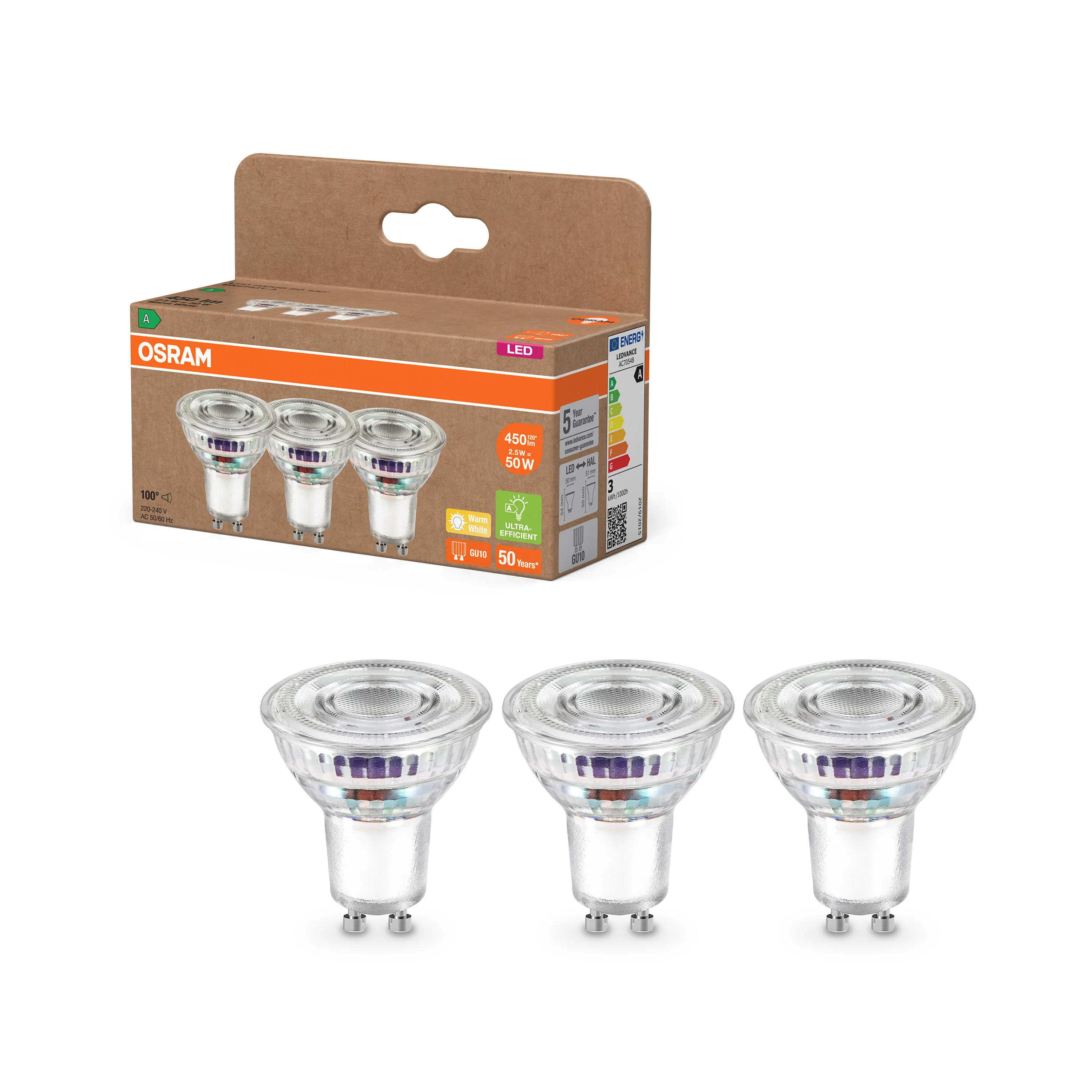 Żarówka LED OSRAM LED PAR16 50 100°  Energy efficiency class A 2.5W 827 GU10 - Image 4