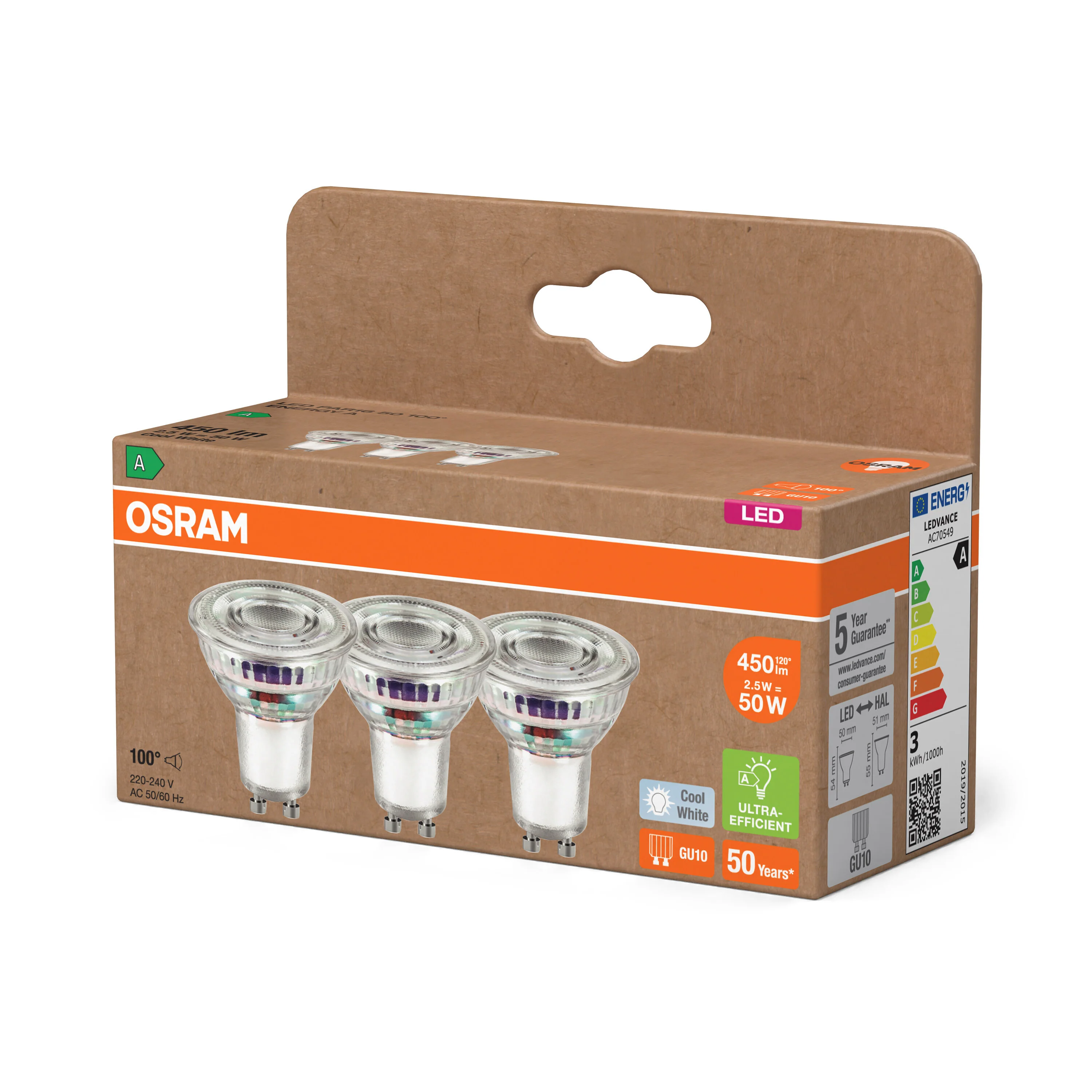 Żarówka LED OSRAM LED PAR16 50 100°  Energy efficiency class A 2.5W 840 GU10 - Image 5