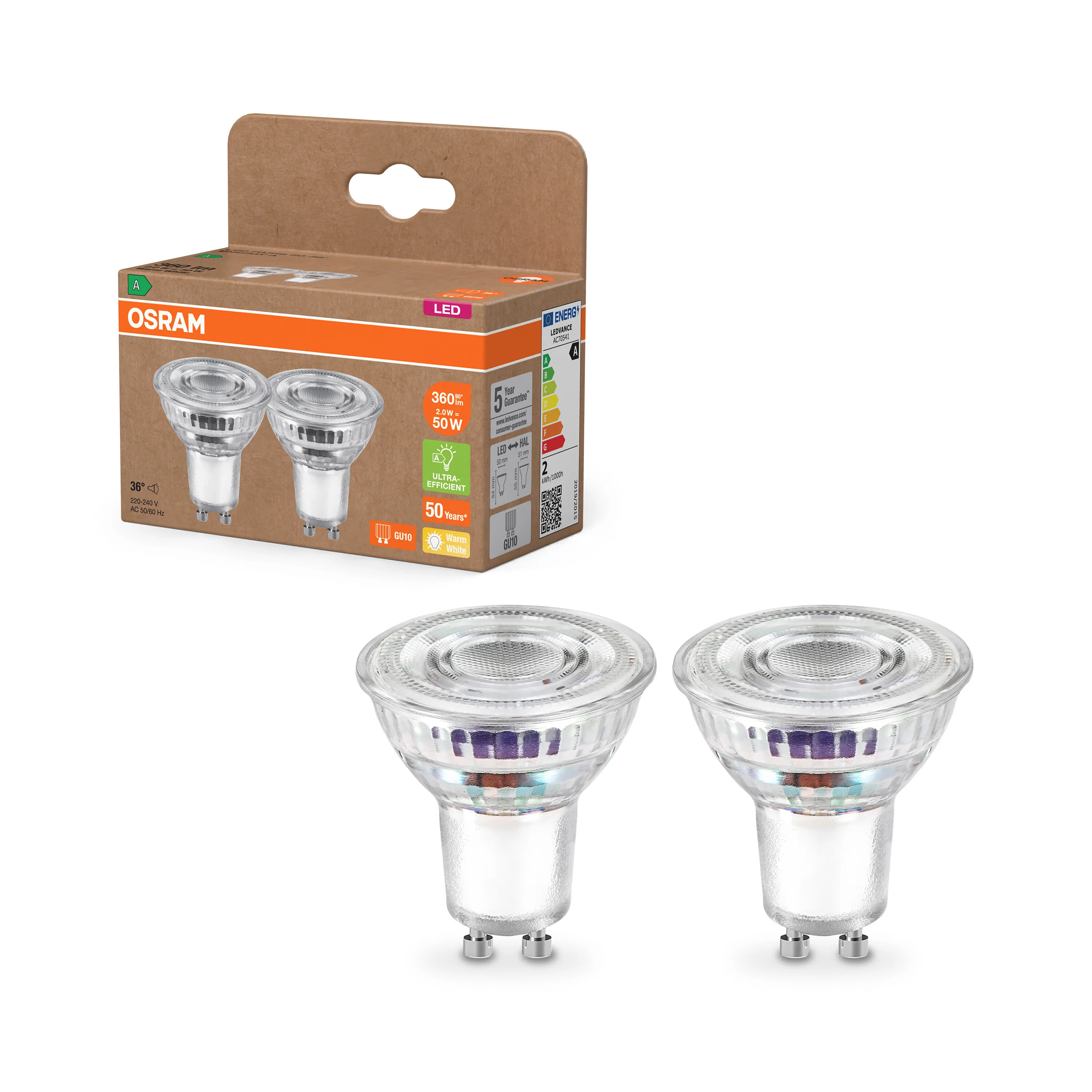 Żarówka LED OSRAM LED PAR16 50 36°  Energy efficiency class A 2W 827 GU10 - Image 4