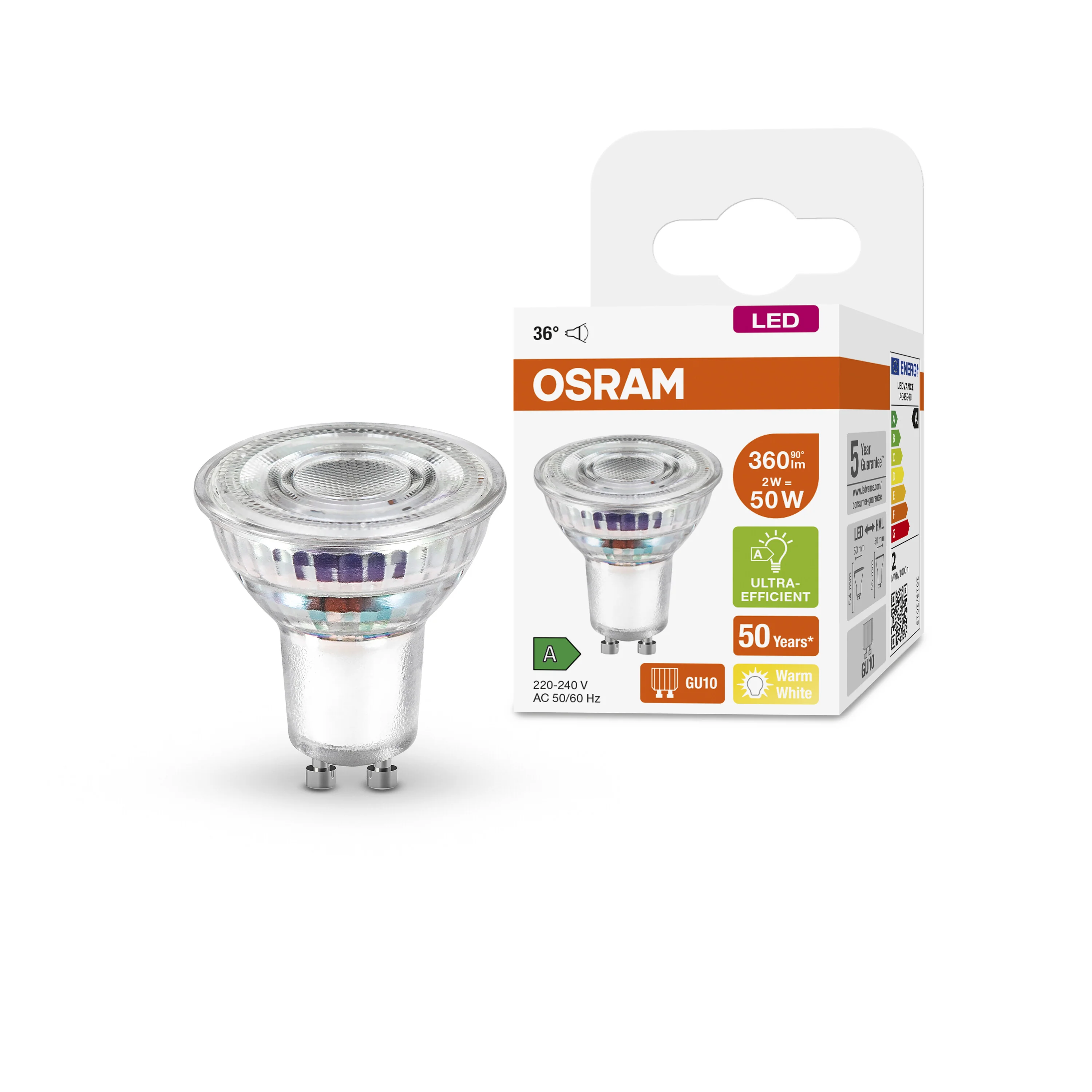 Żarówka LED OSRAM LED PAR16 50 36°  Energy efficiency class A 2W 827 GU10 ciepła - Image 4