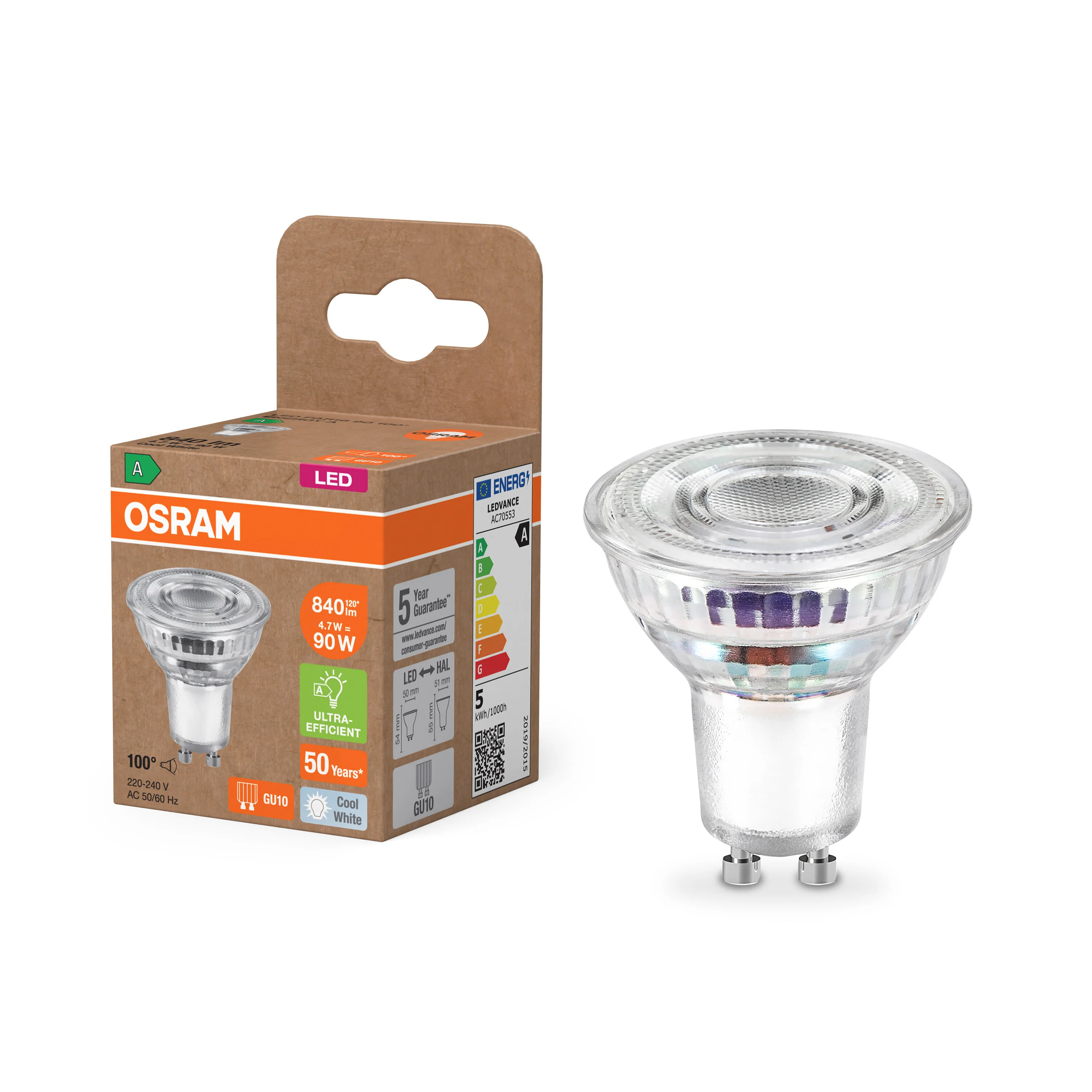 Żarówka LED OSRAM LED PAR16 90 100°  Energy efficiency class A 4.7W 840 GU10 - Image 4
